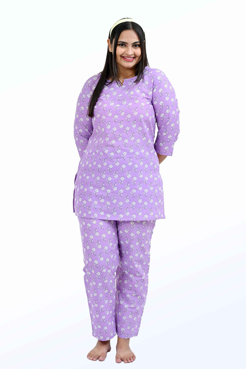 Light Pastel Purple Cotton Printed Pyjama Set