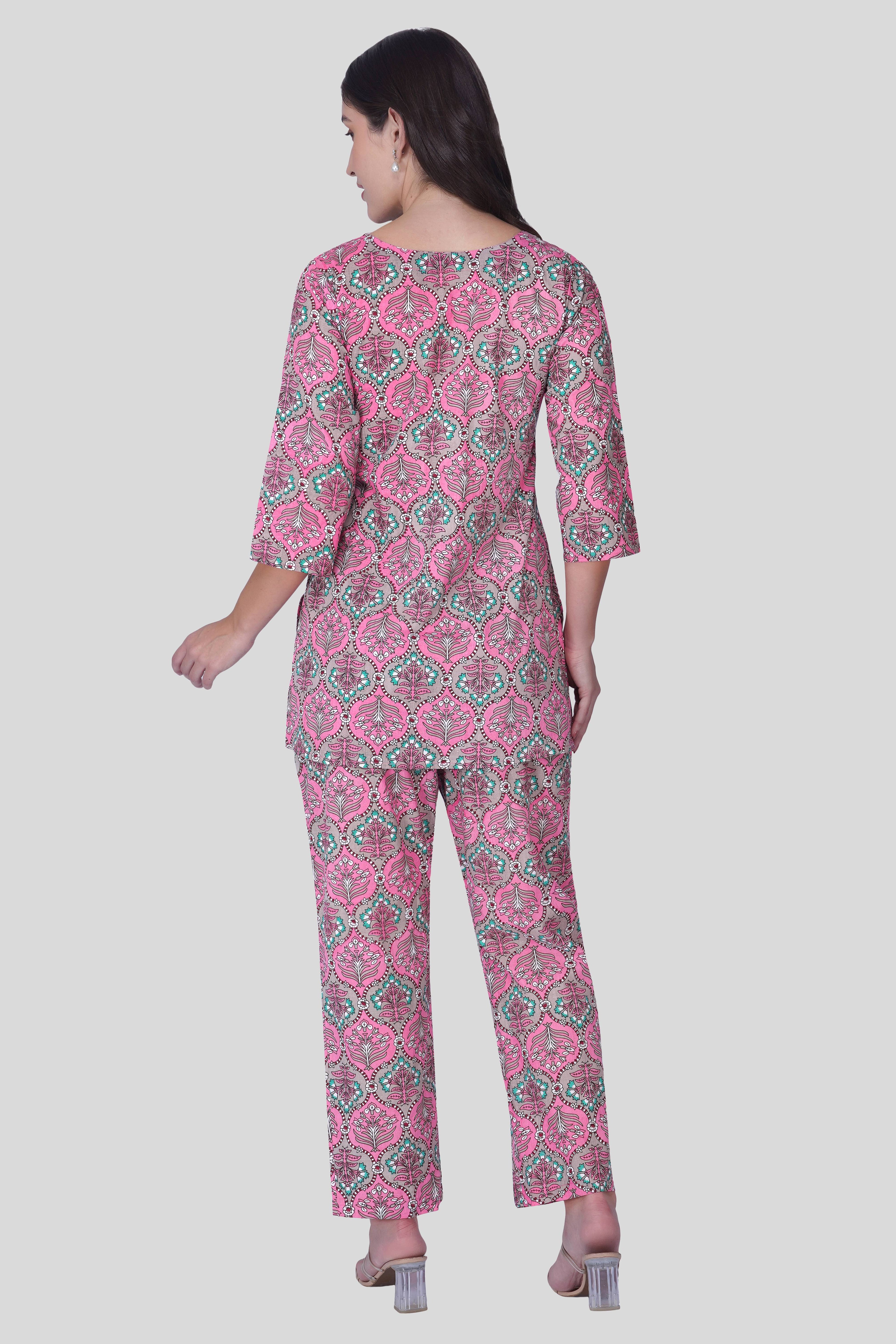 Dusty Pink Cotton Printed Pyjama Set