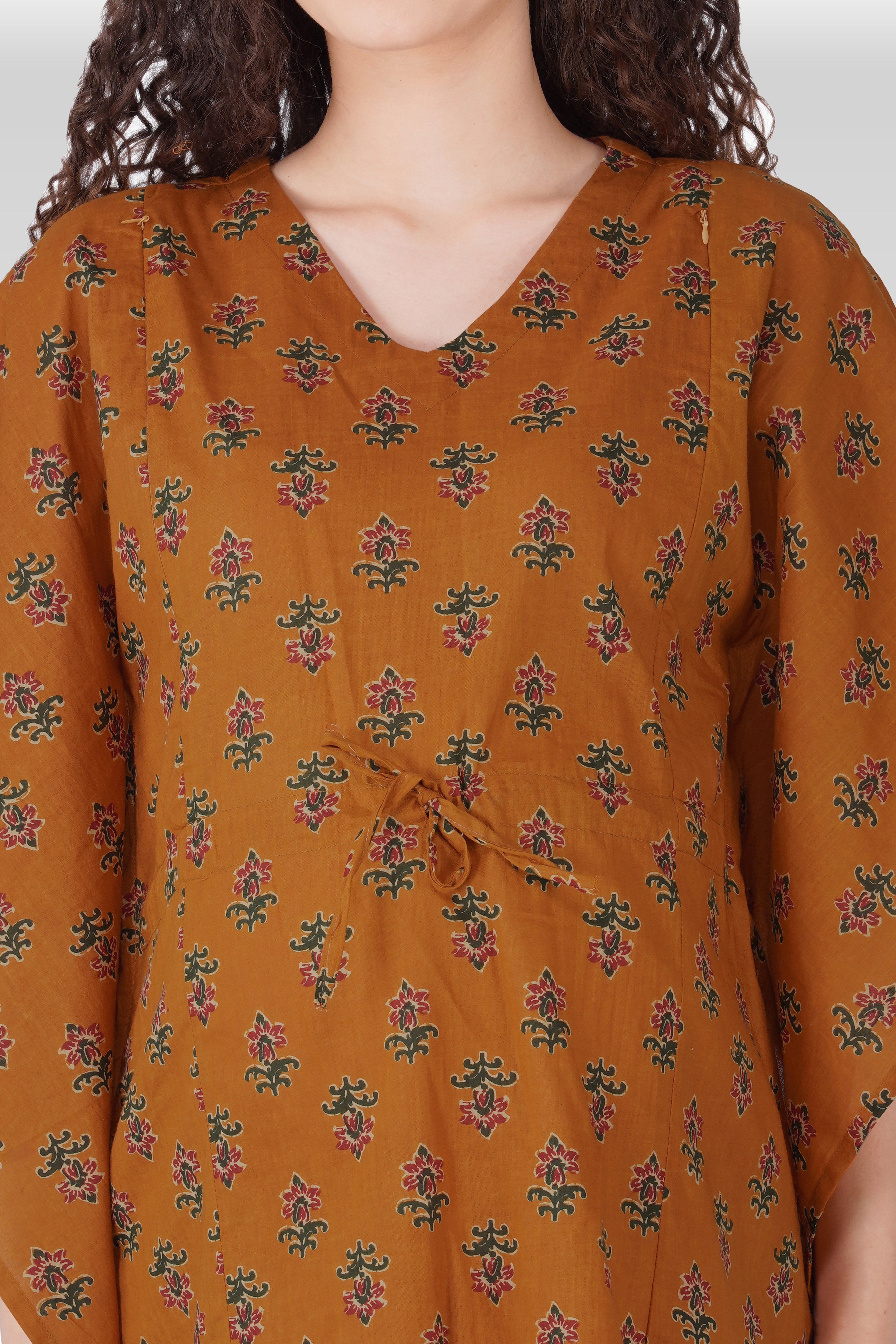 Amber Glow Cotton Printed Maternity and Feeding Kaftan Set