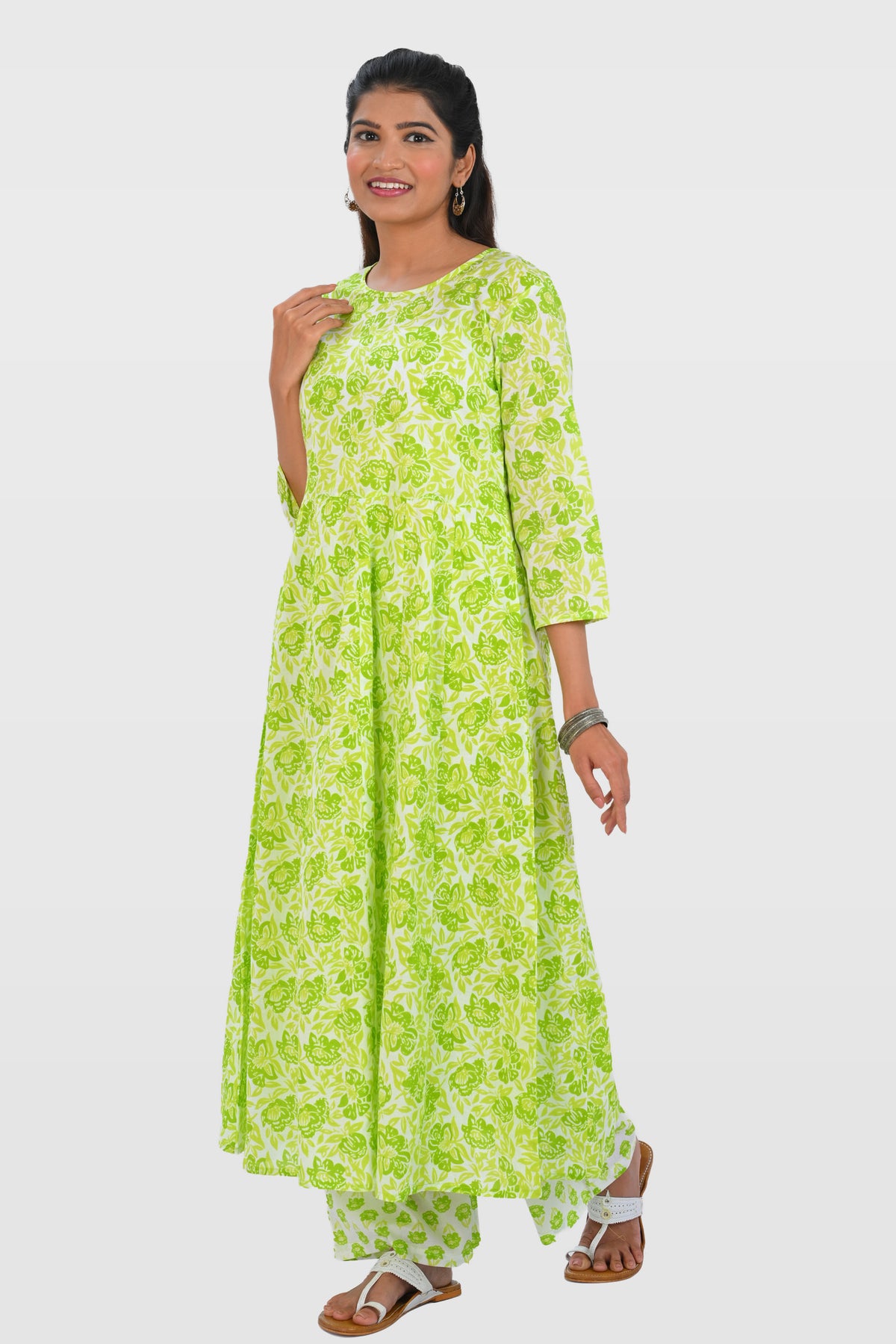Apple Green Cotton Printed Kurta Set