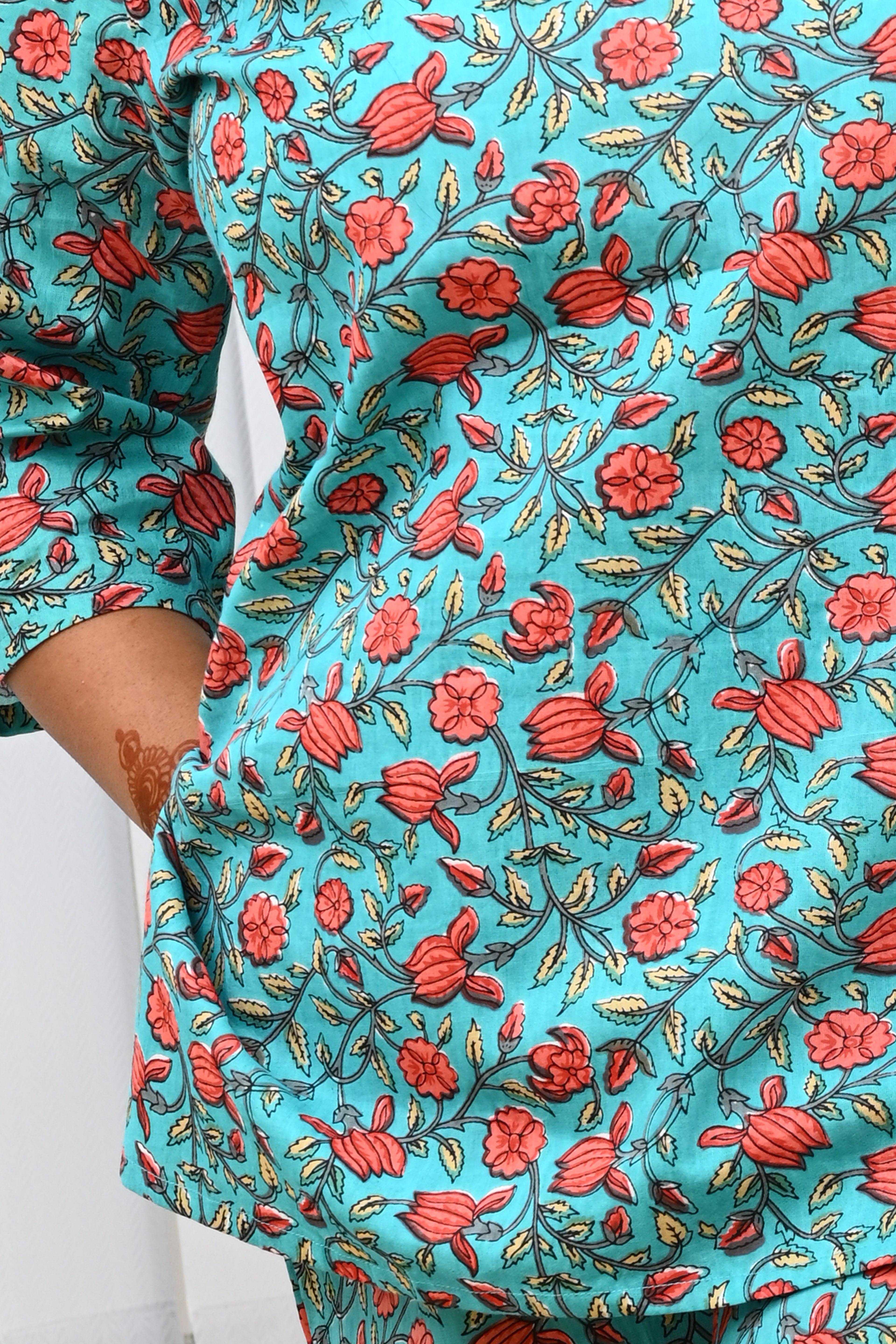 Aqua Blue Plus Size Cotton Printed Pyjama Set