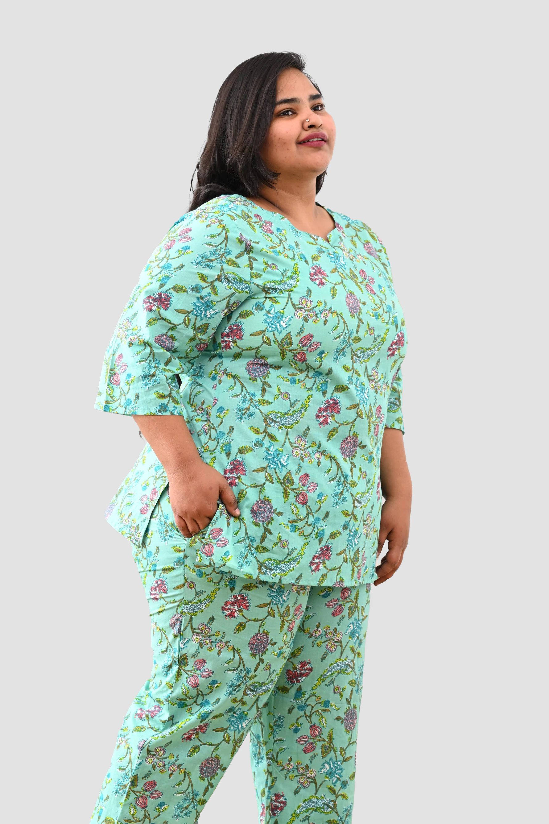 Aqua Plus Size Cotton Printed Pyjama Set