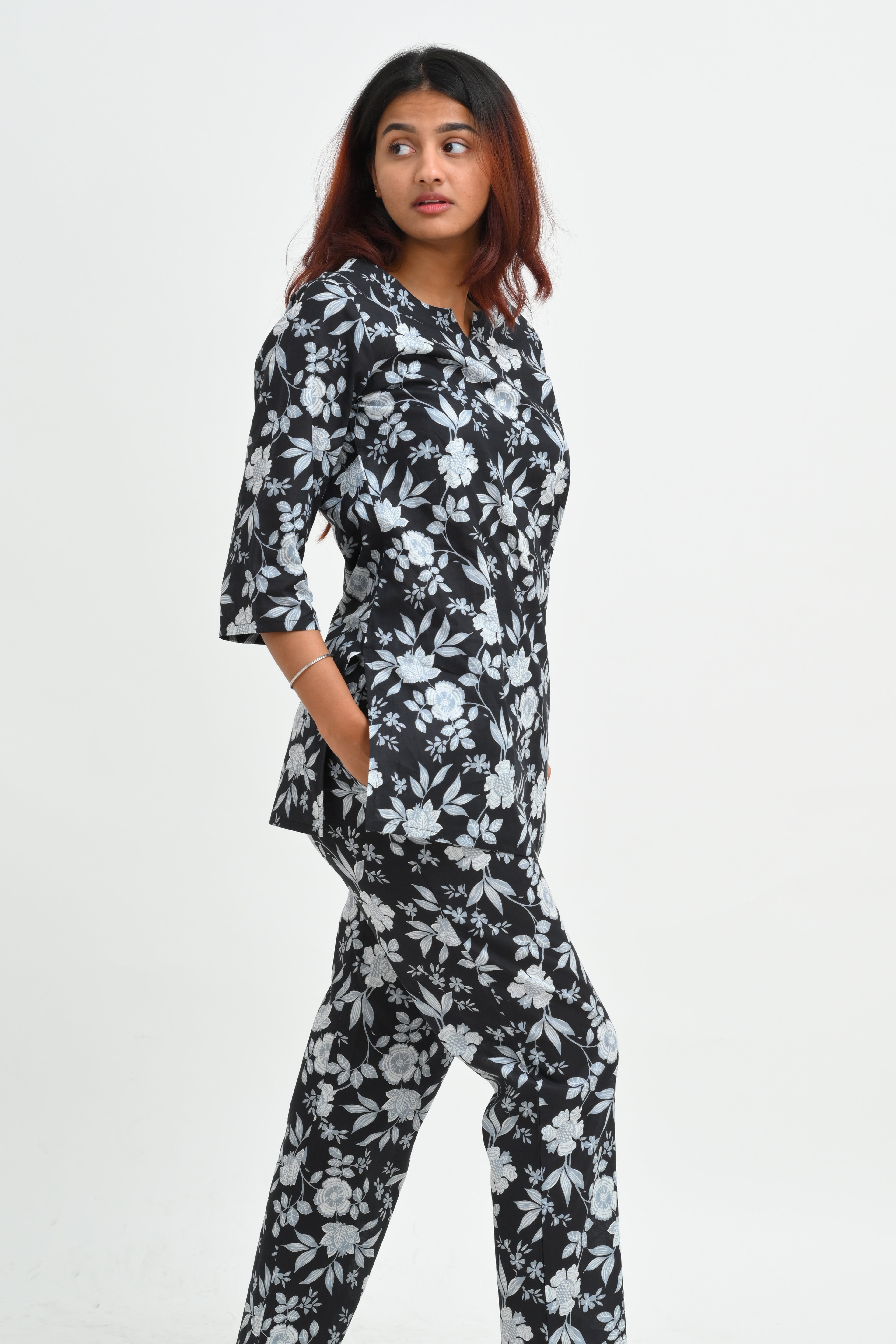 Black Cotton Printed Pyjama Set