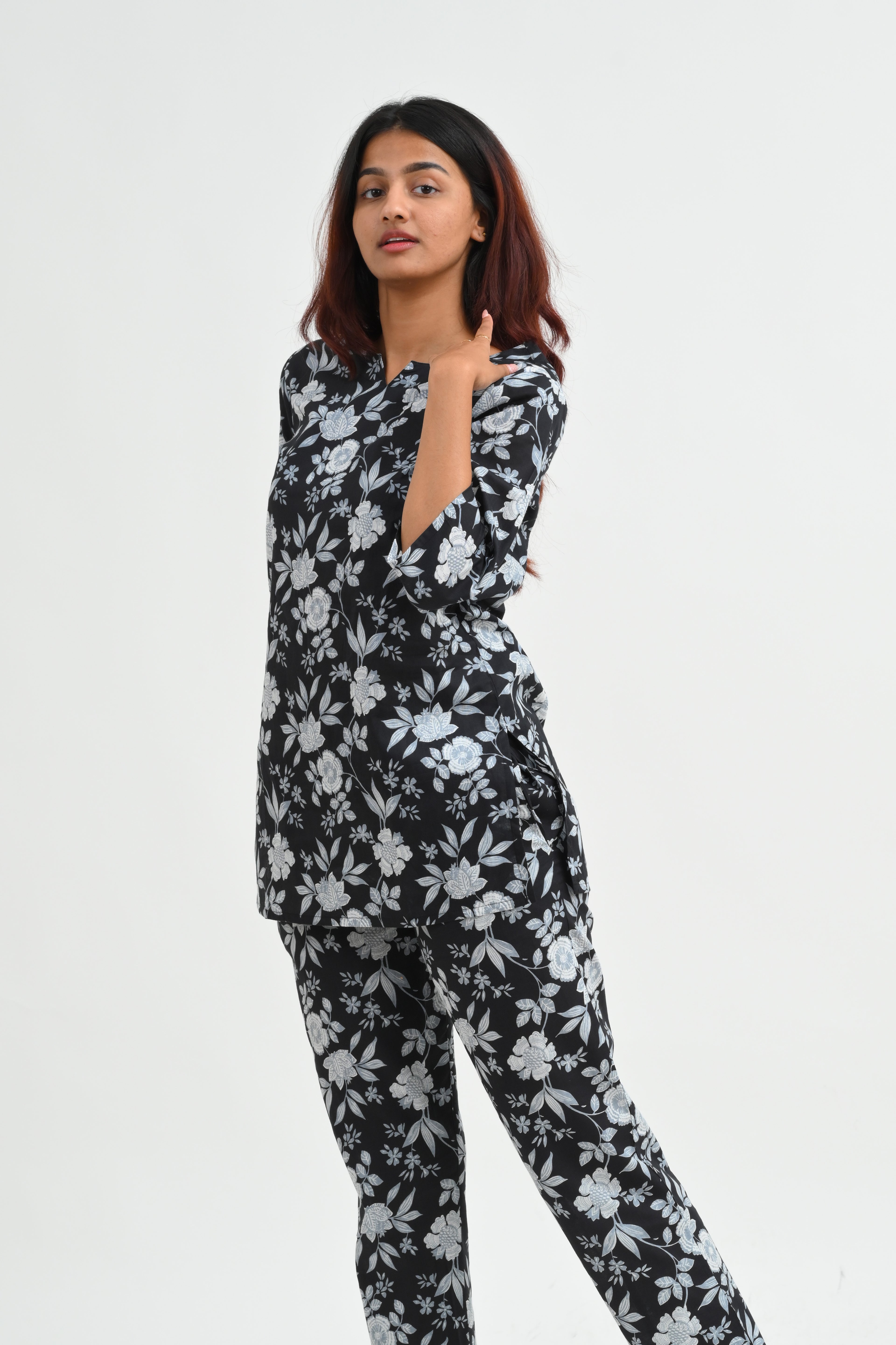 Black Cotton Printed Pyjama Set