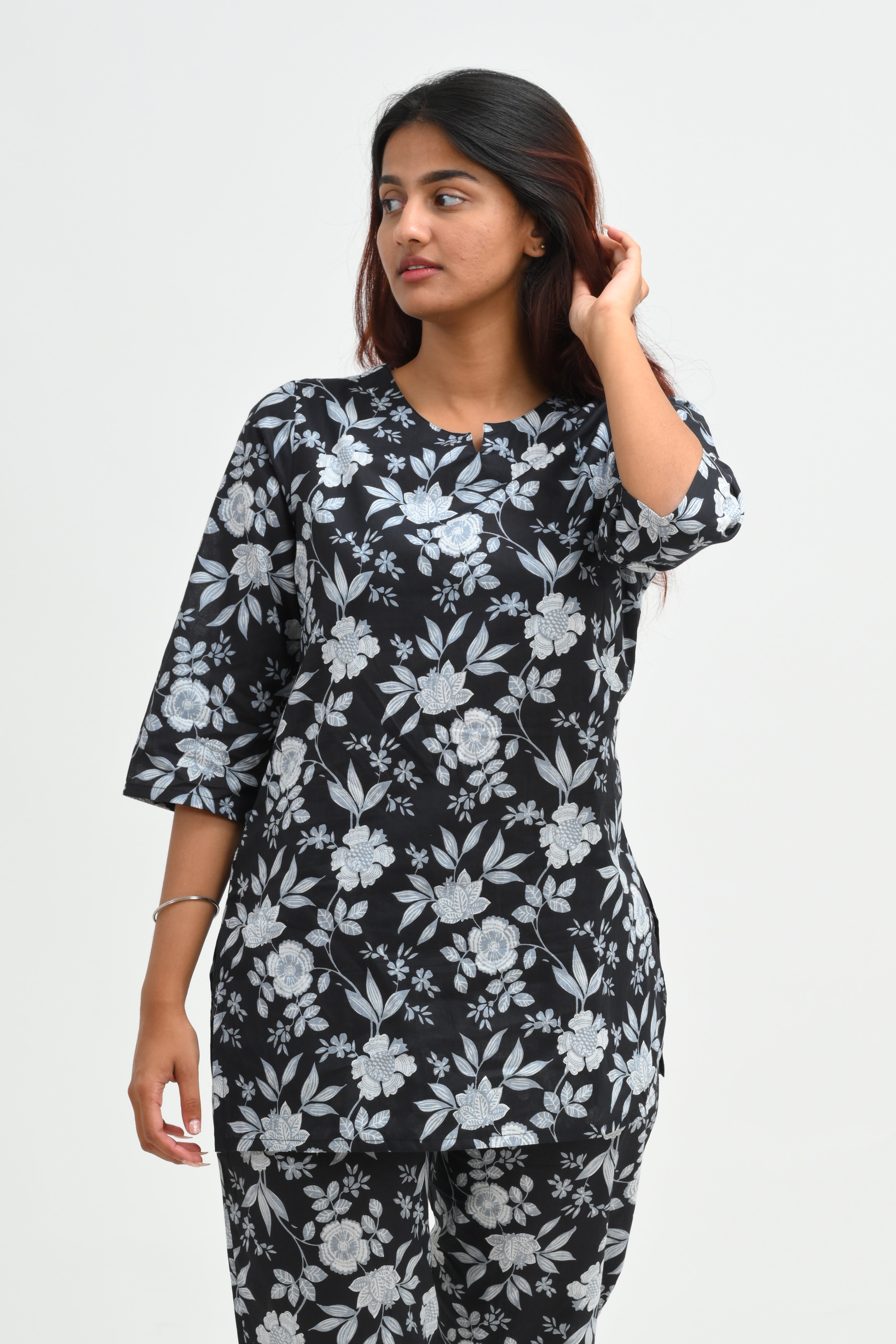 Black Cotton Printed Pyjama Set