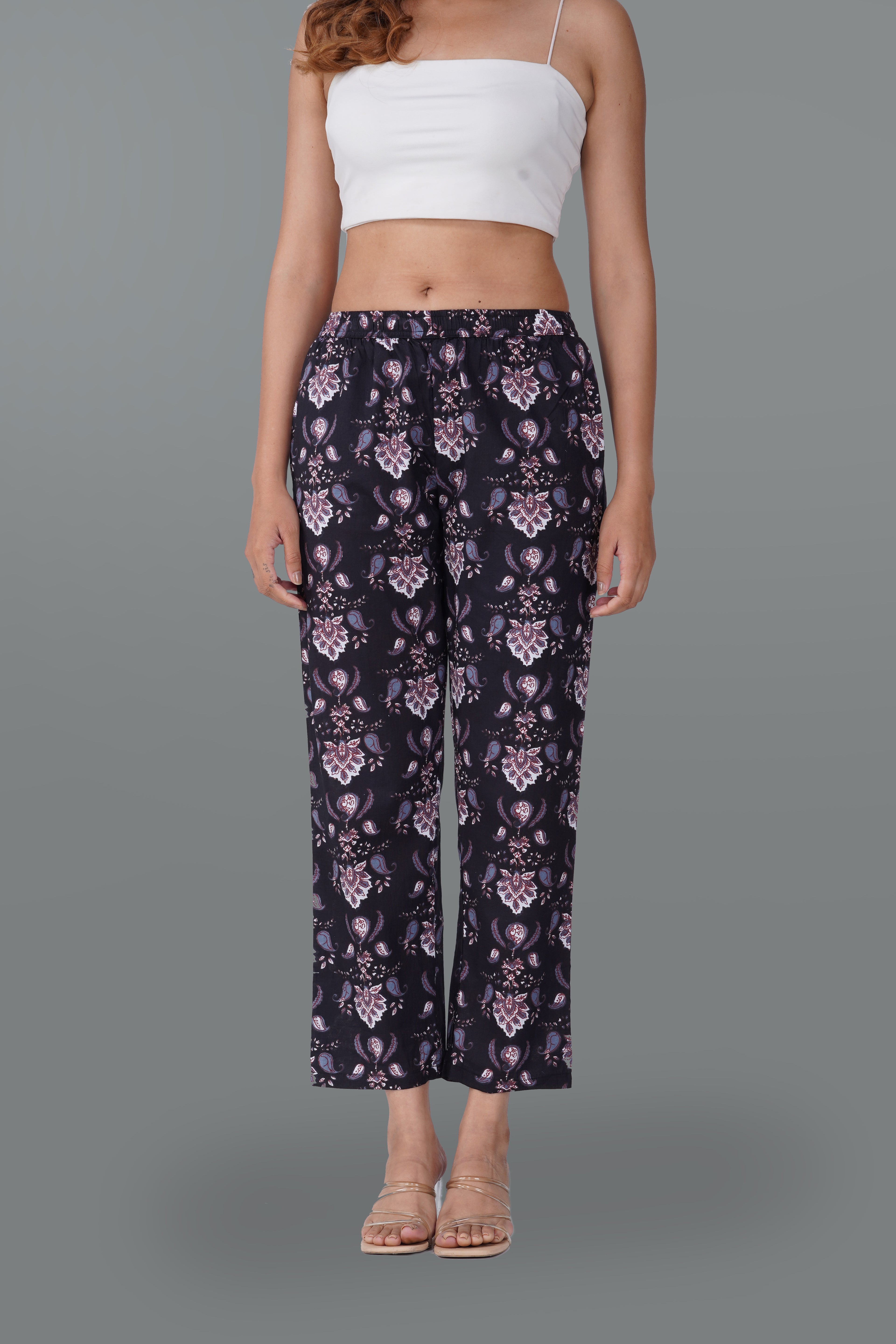 Black Cotton Printed Bottom