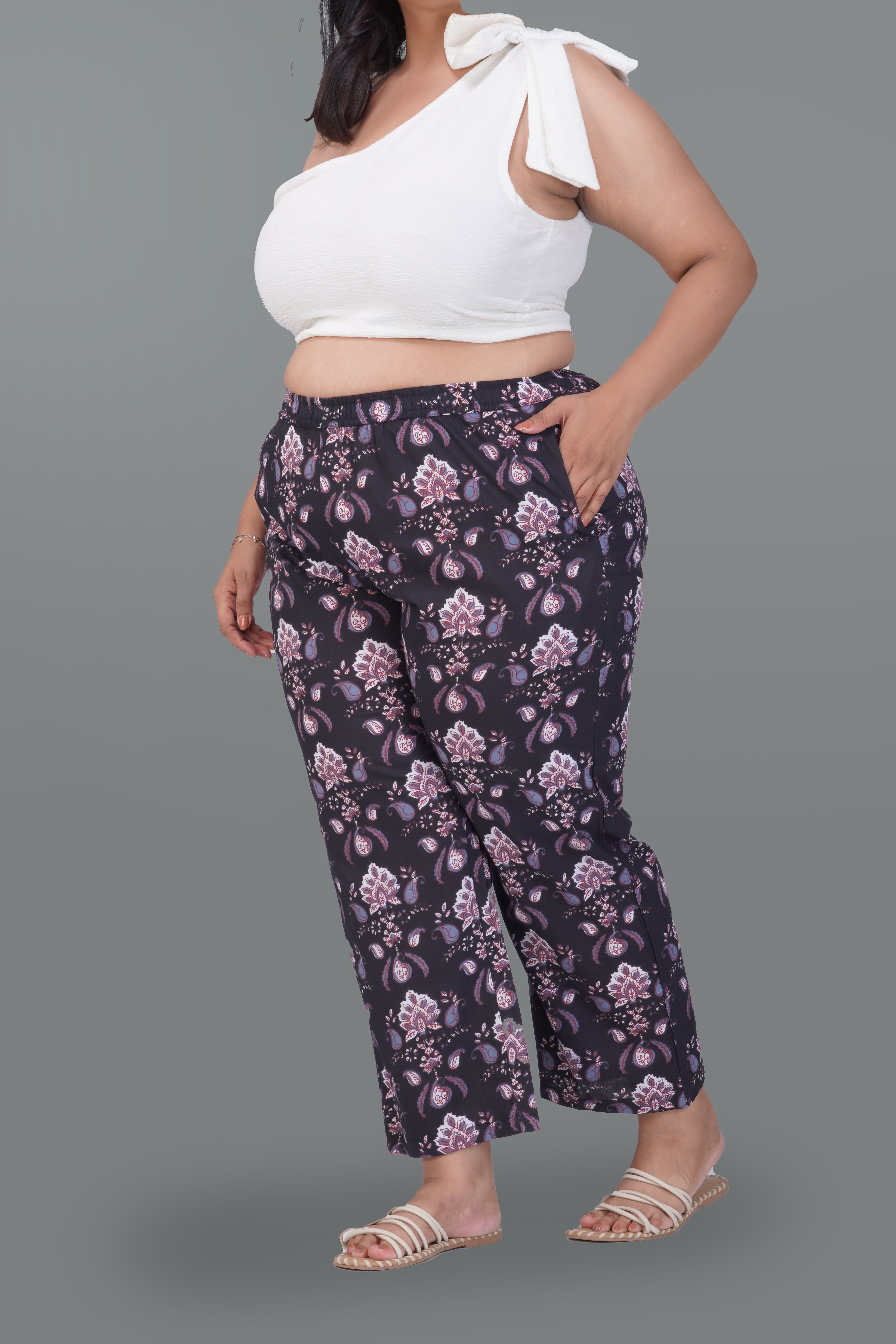 Black Plus Size Cotton Printed Bottom