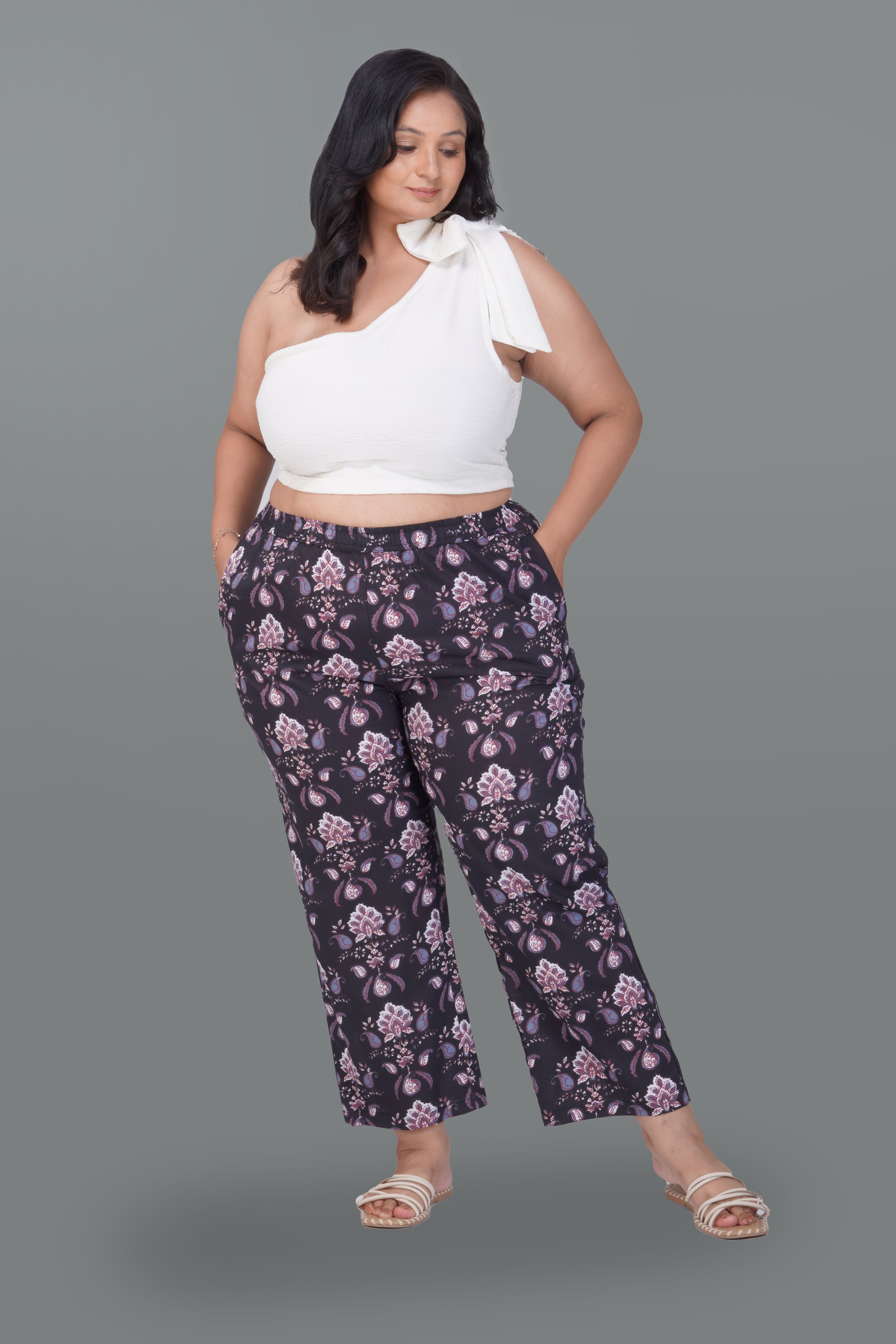 Black Plus Size Cotton Printed Bottom