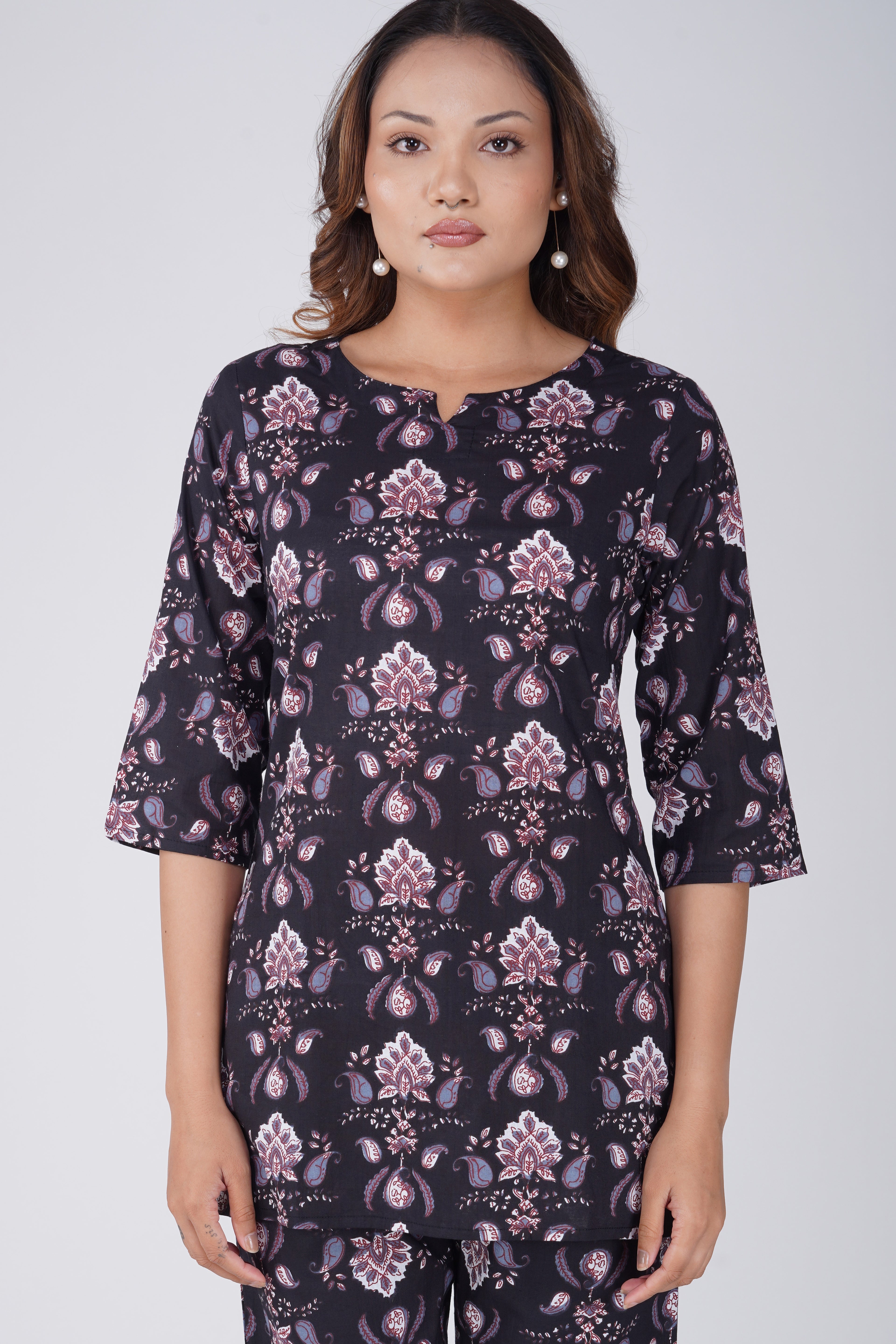 Black Cotton Printed Pyjama Set