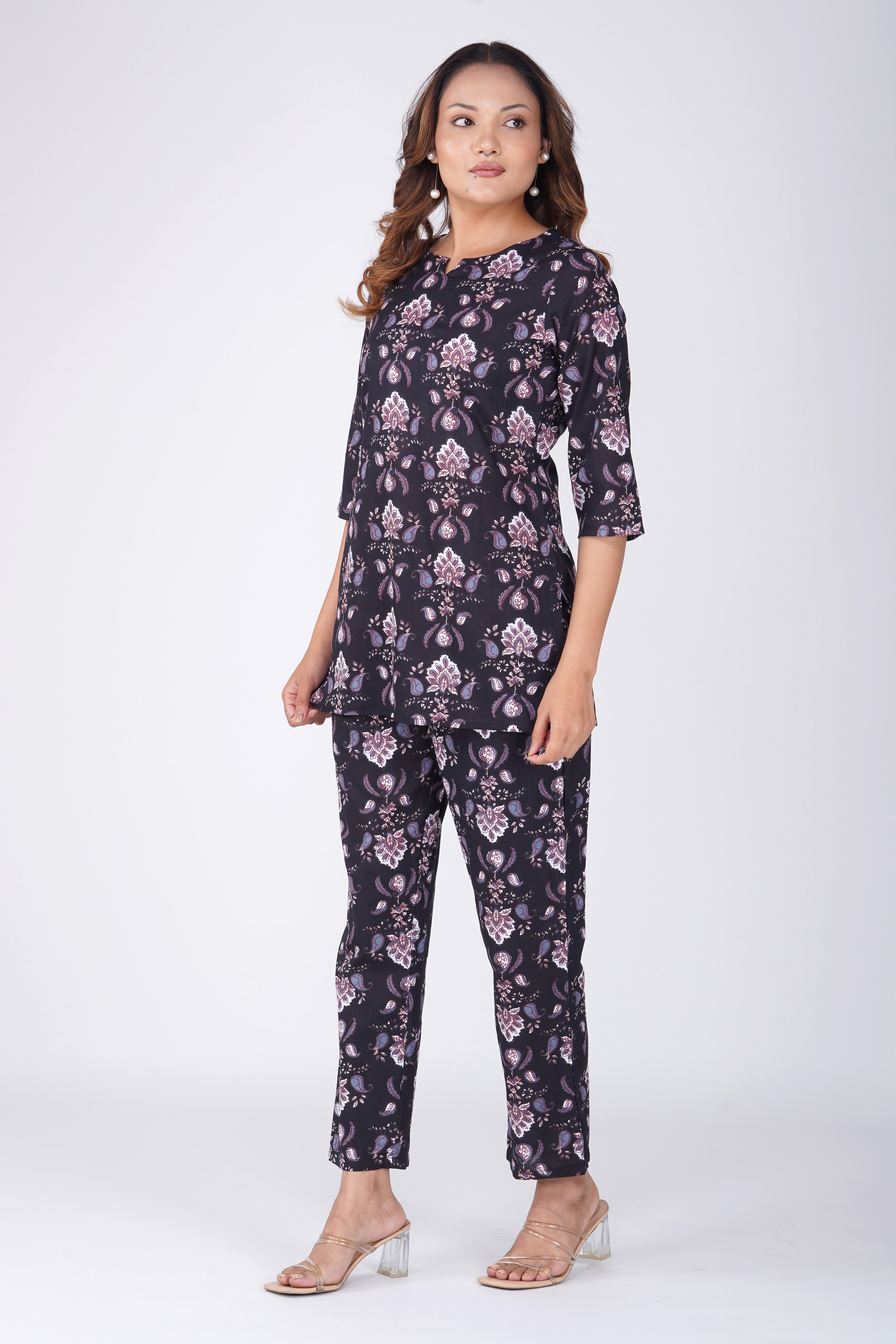 Black Cotton Printed Pyjama Set