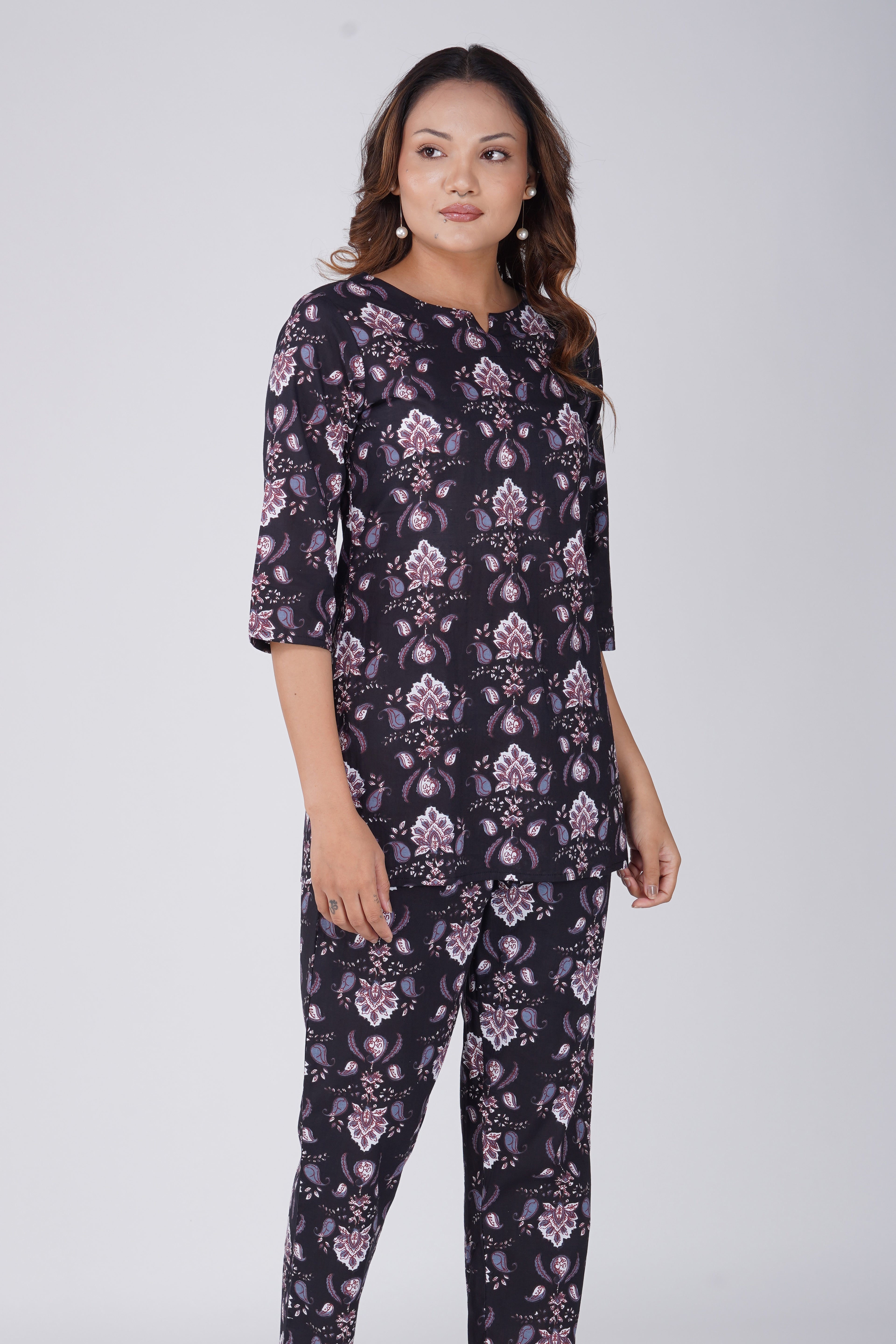 Black Cotton Printed Pyjama Set