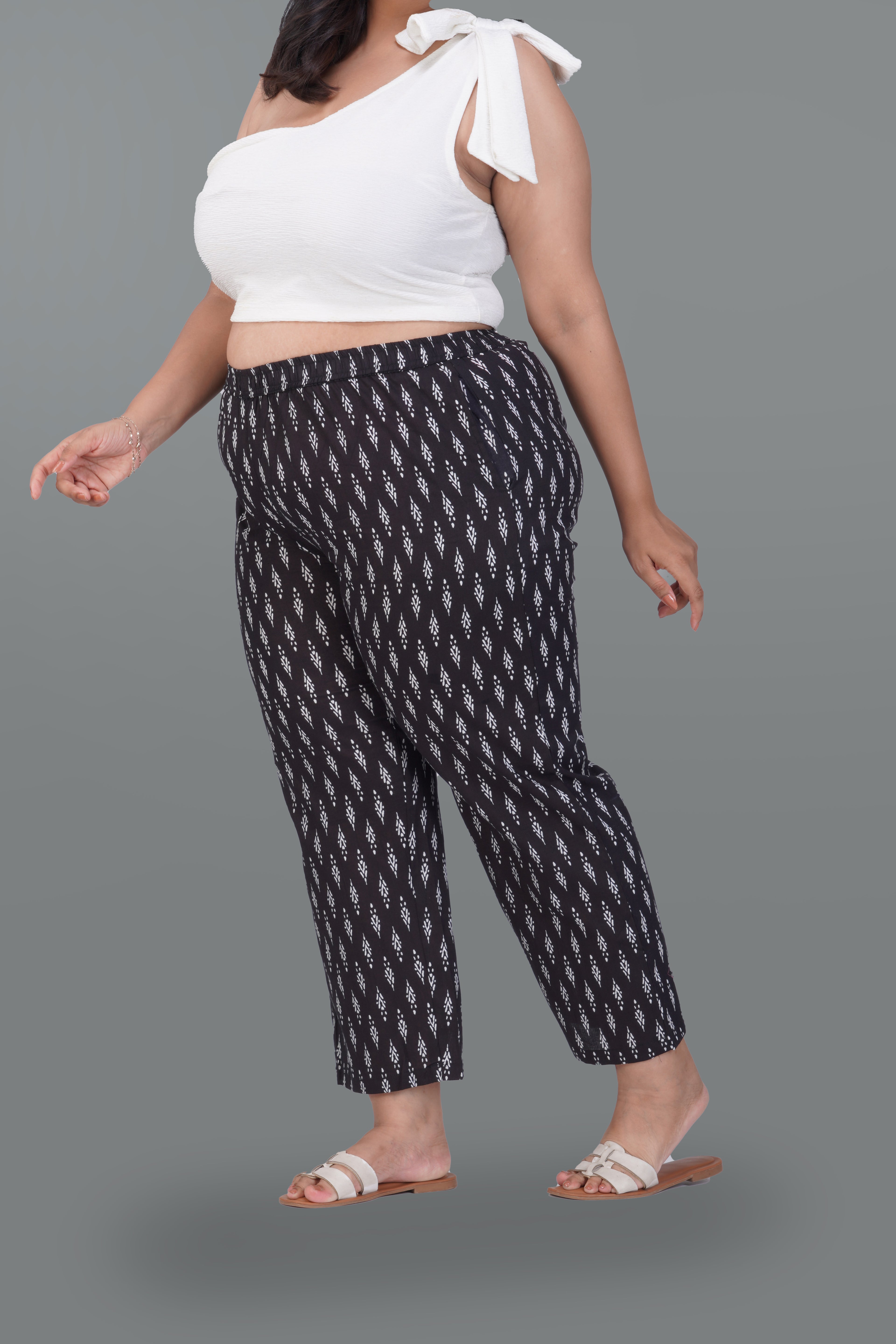 Black Plus Size Cotton Printed Bottom