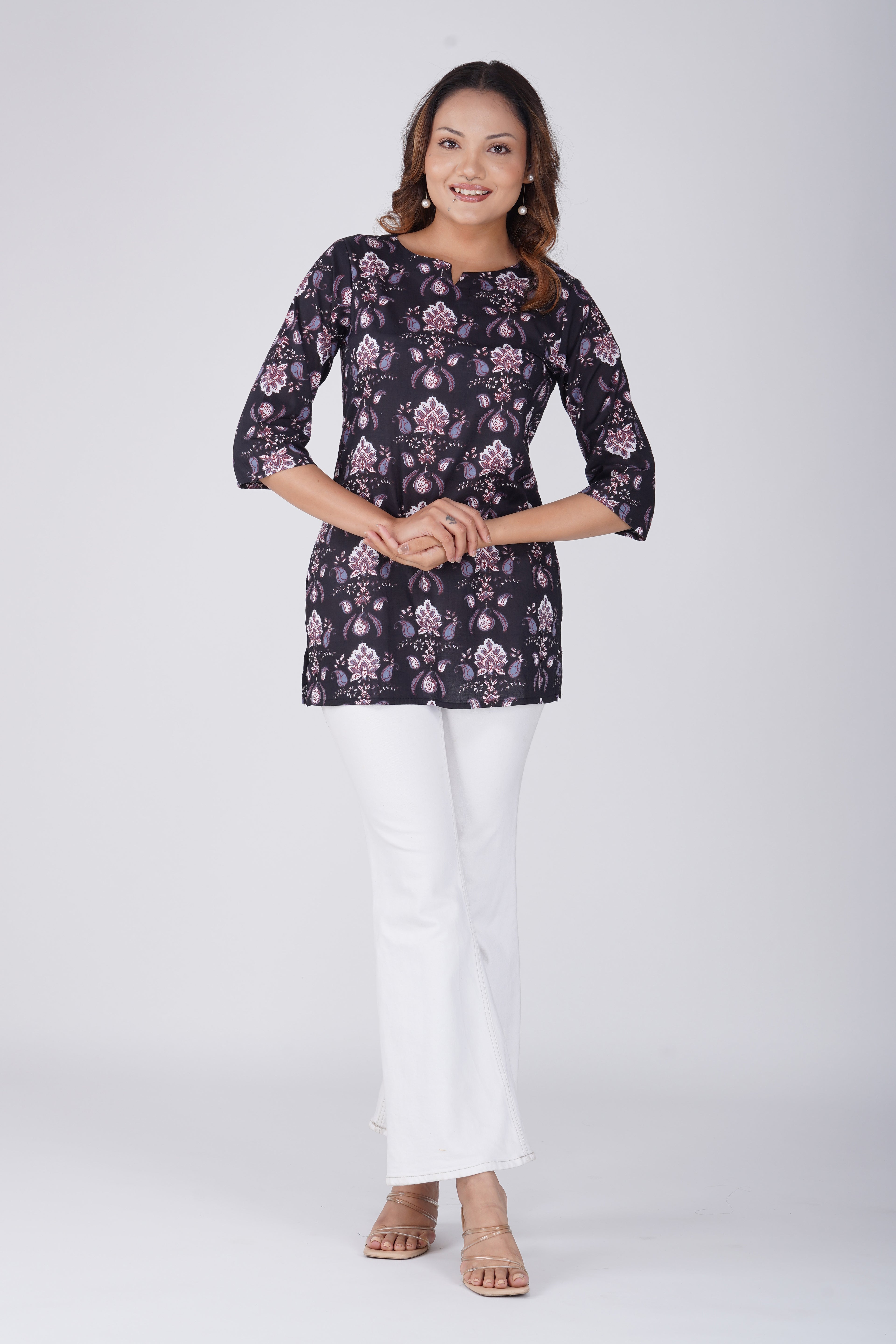 Black Cotton Printed Kurti