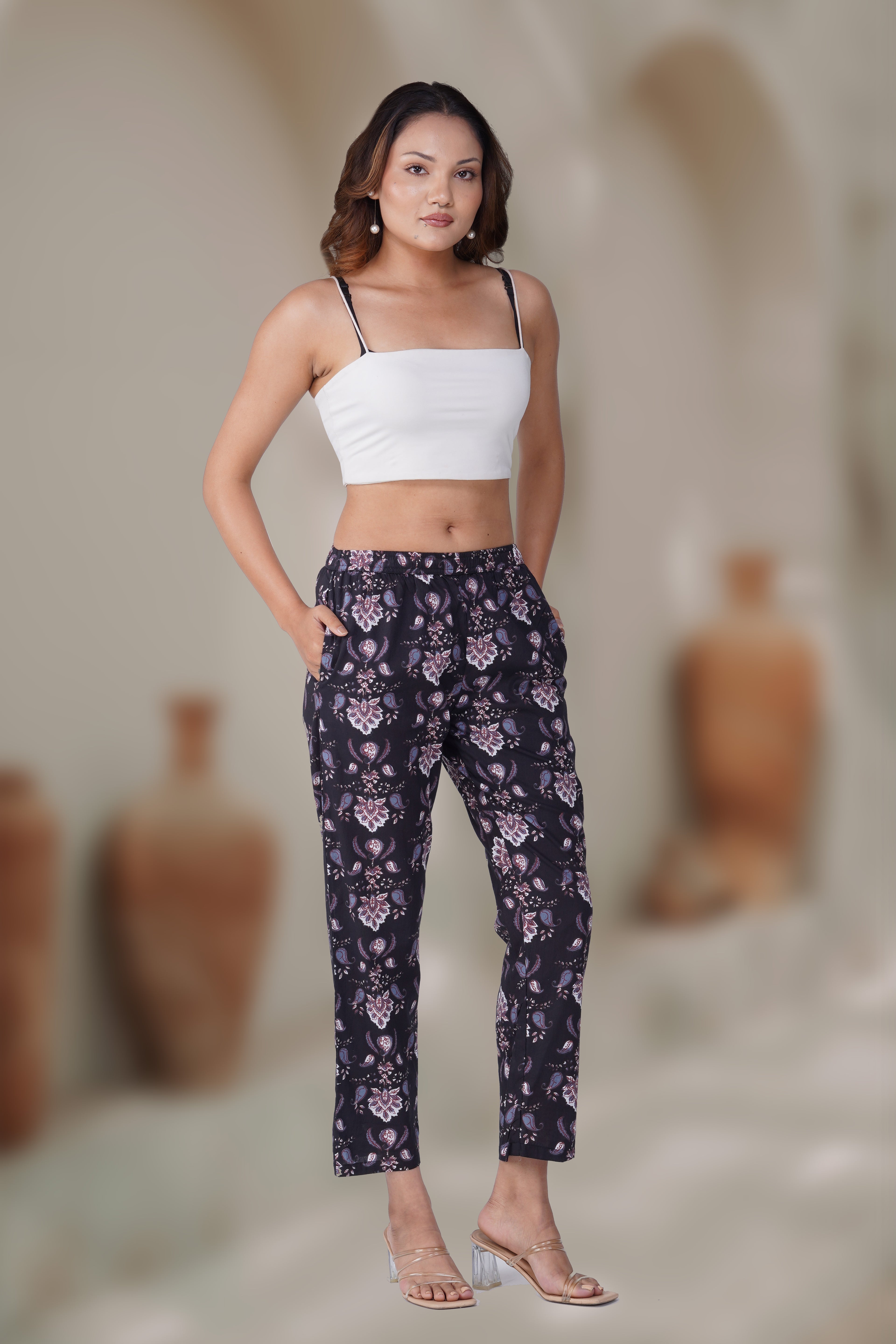 Black Cotton Printed Bottom