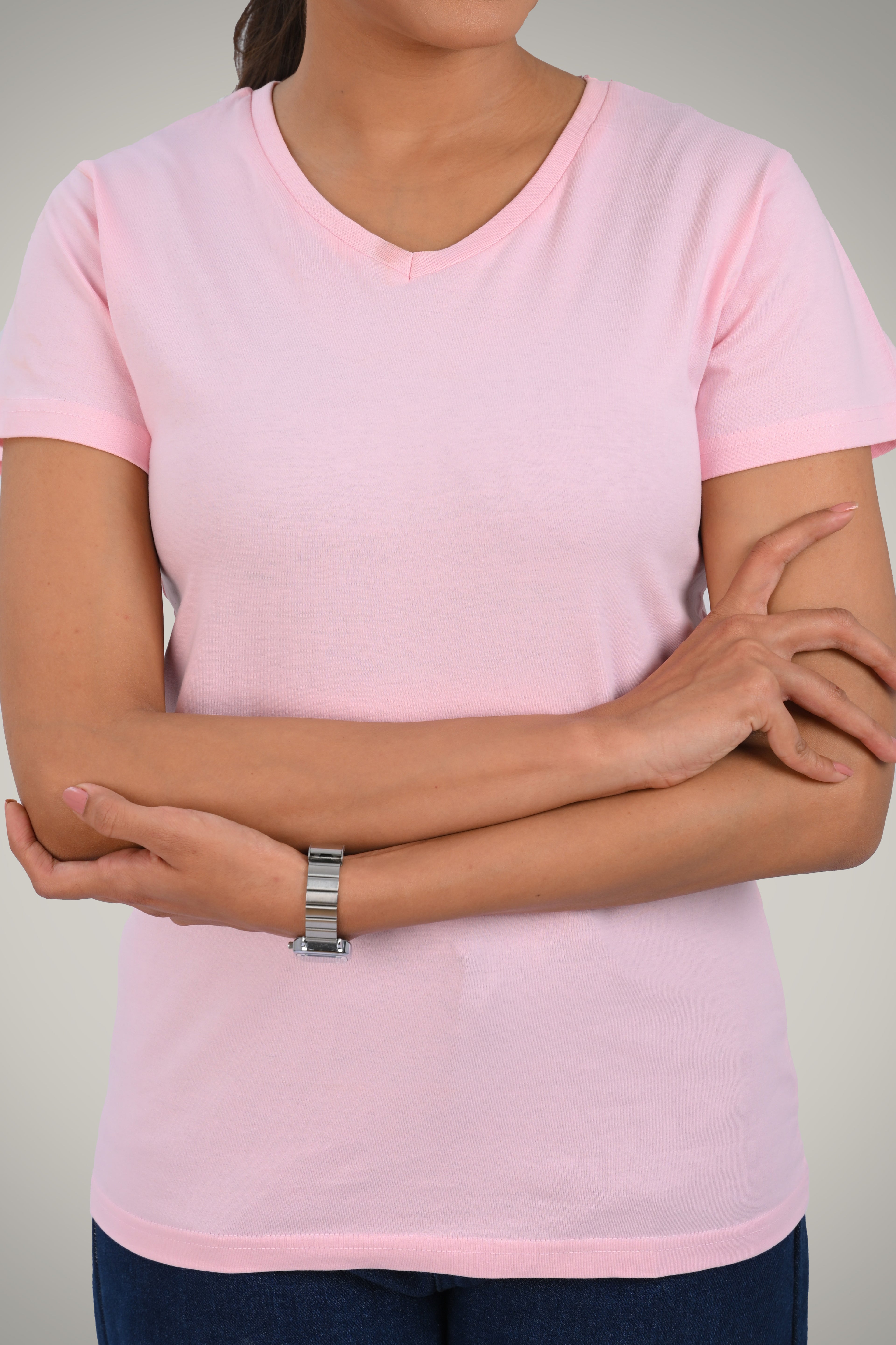 Baby Pink Cotton V Neck T-Shirt