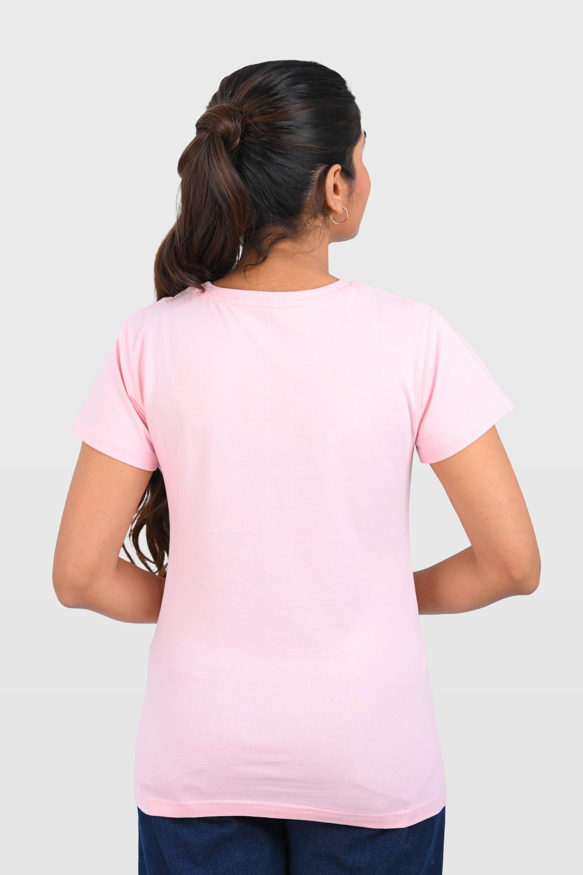 Baby Pink Cotton V Neck T-Shirt