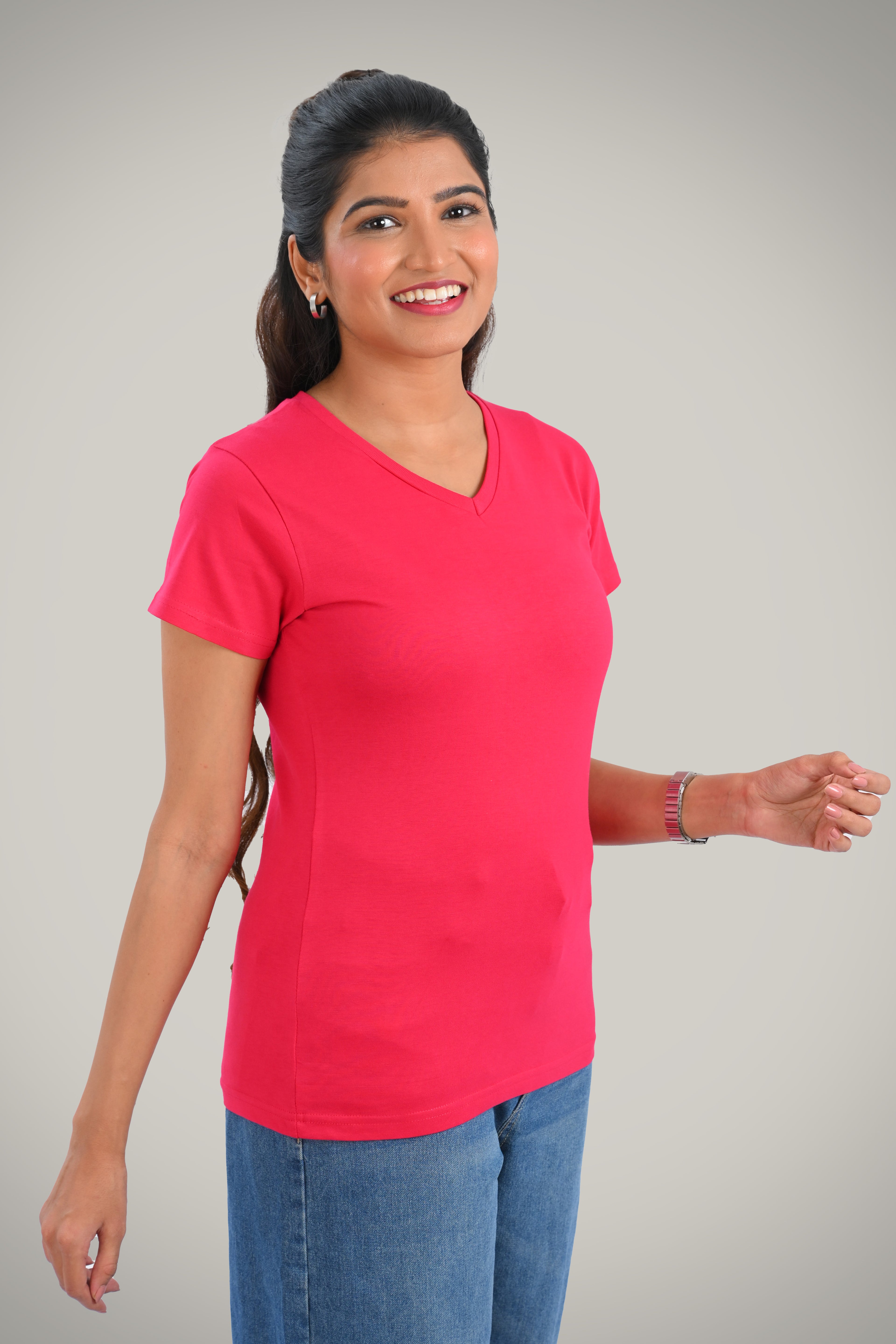 Barbie Pink Cotton V Neck T-Shirt