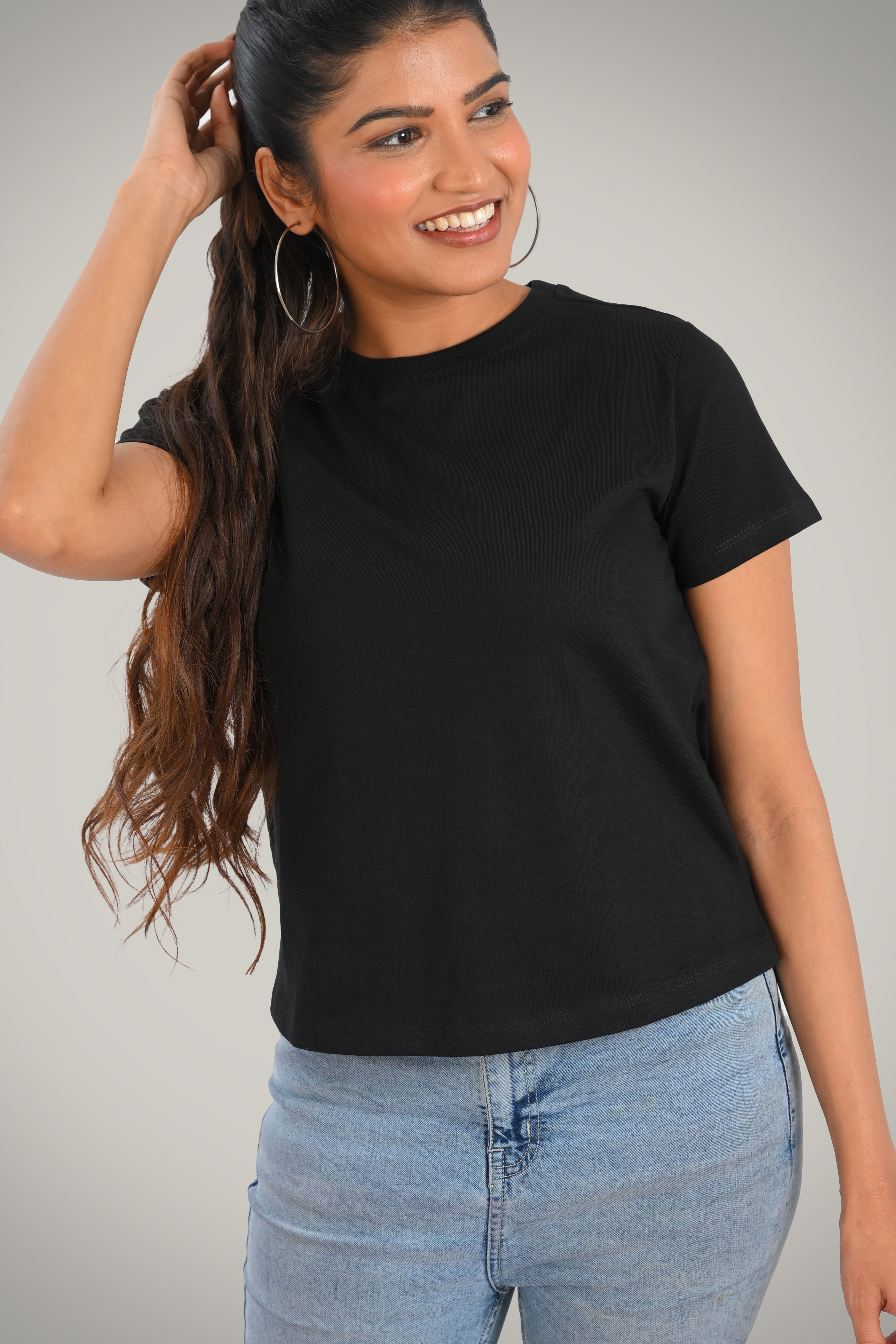 Black Cotton Crew Neck T-Shirt