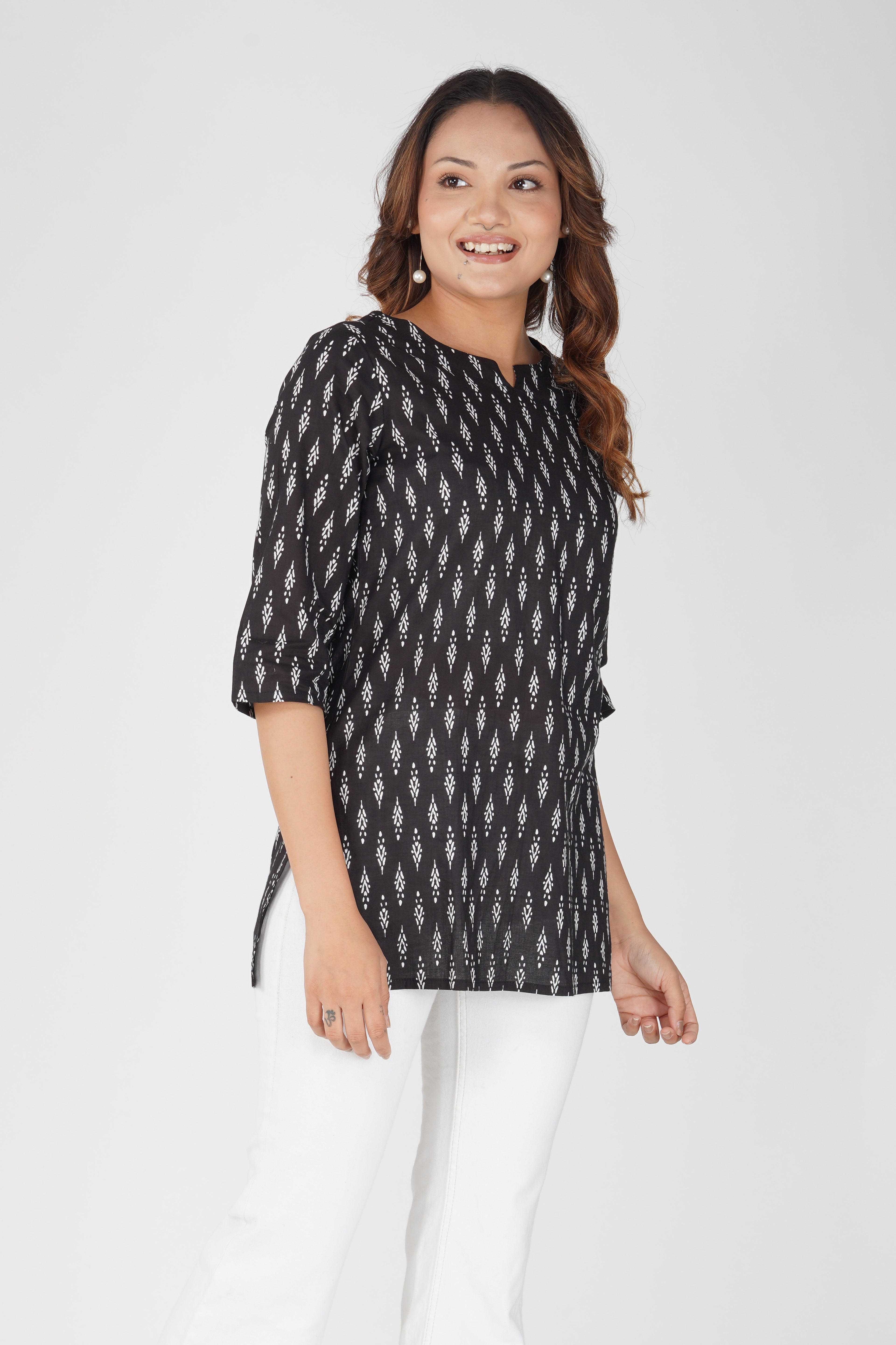 Black Cotton Printed Kurti