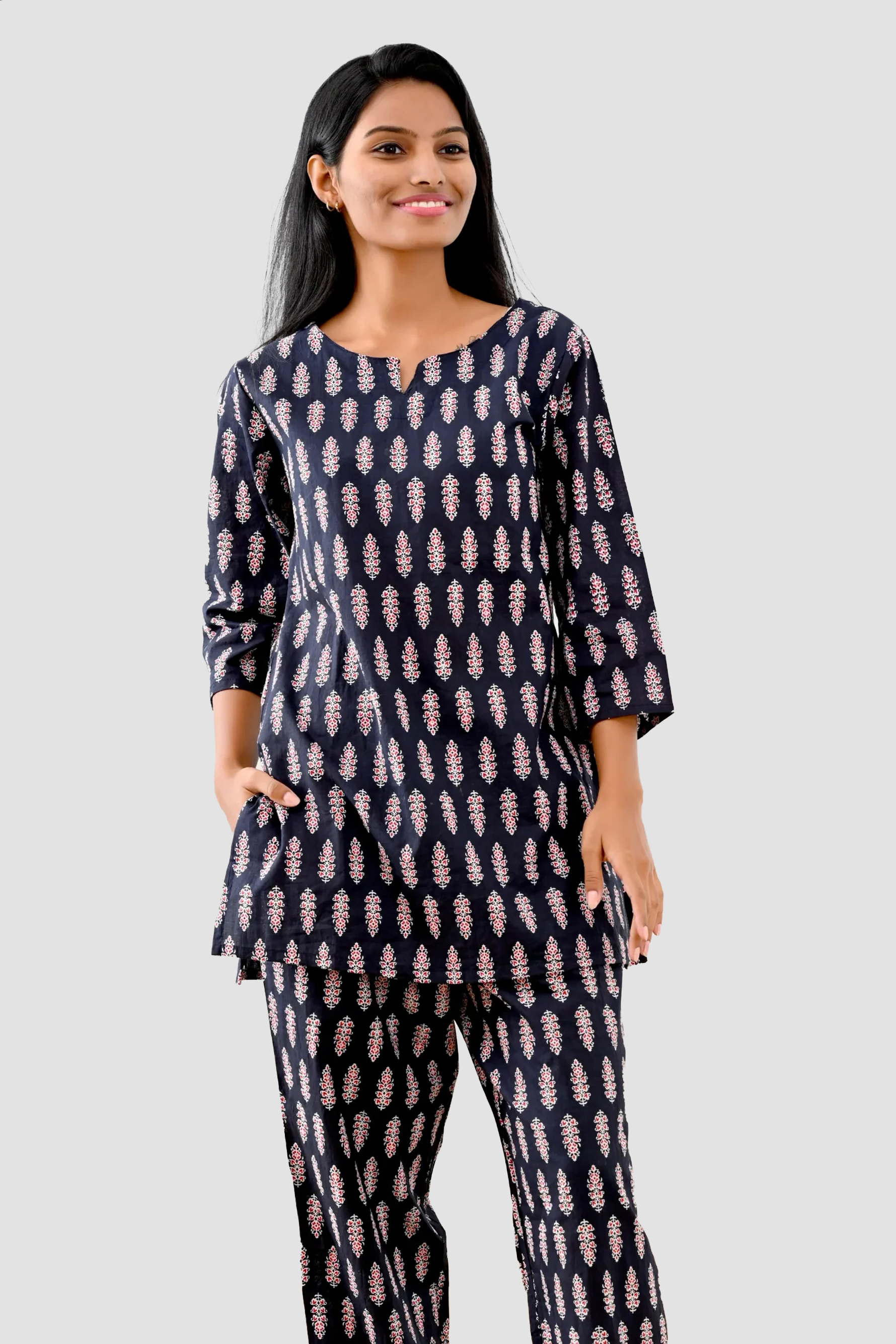 Black Cotton Printed Pyjama Set