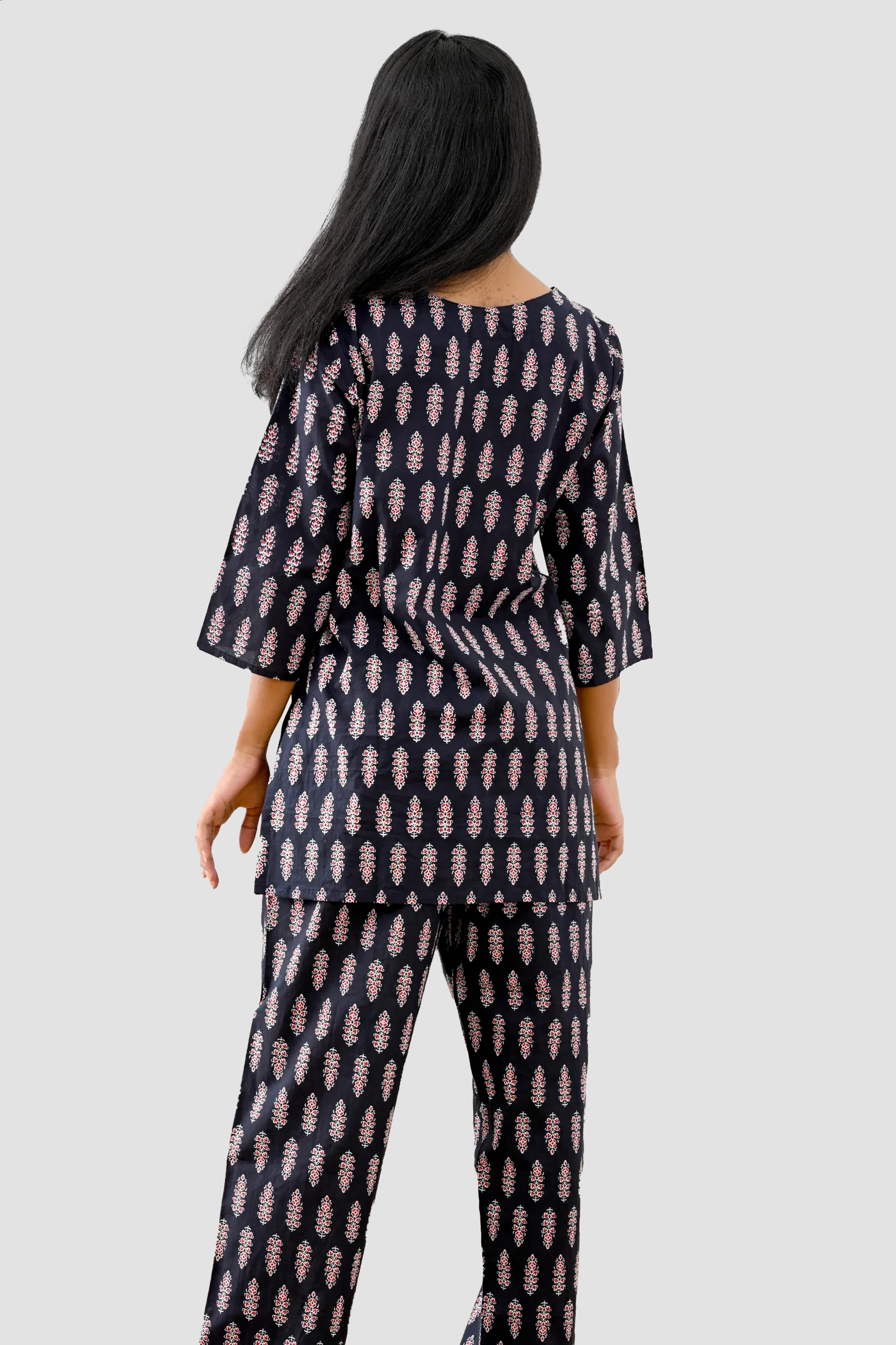 Black Cotton Printed Pyjama Set