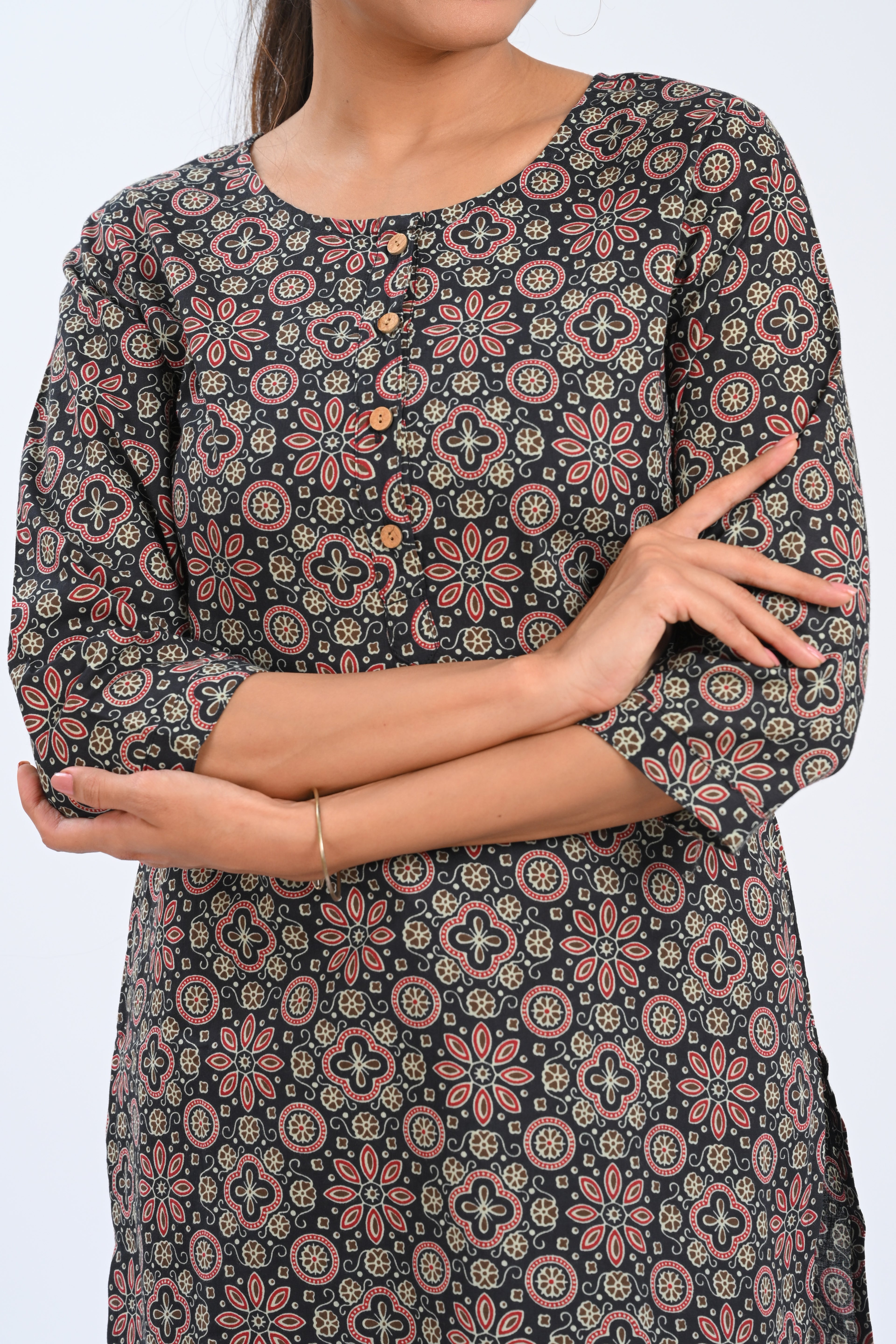 Black Cotton Printed Short Kurti