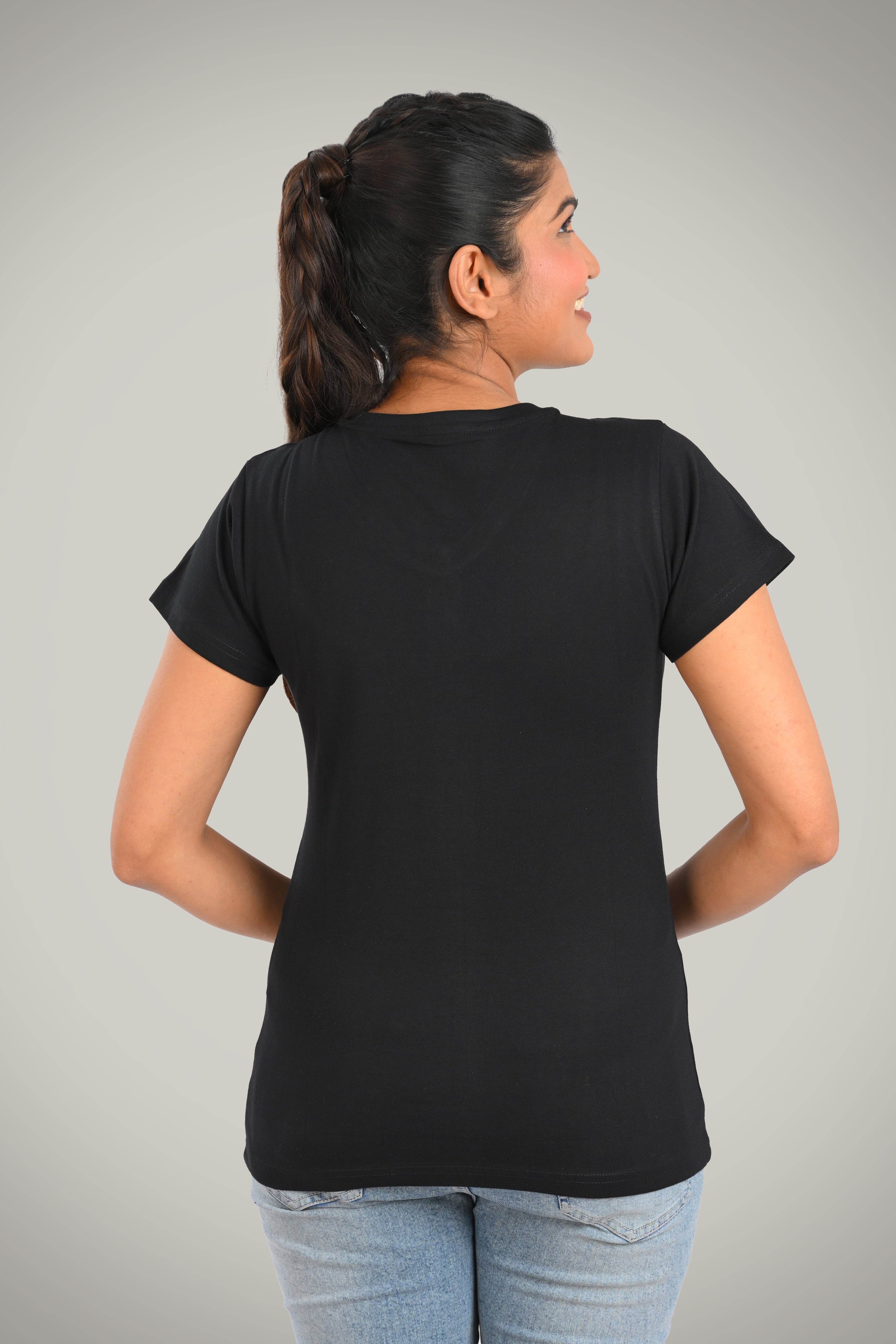 Black Cotton V Neck T-Shirt