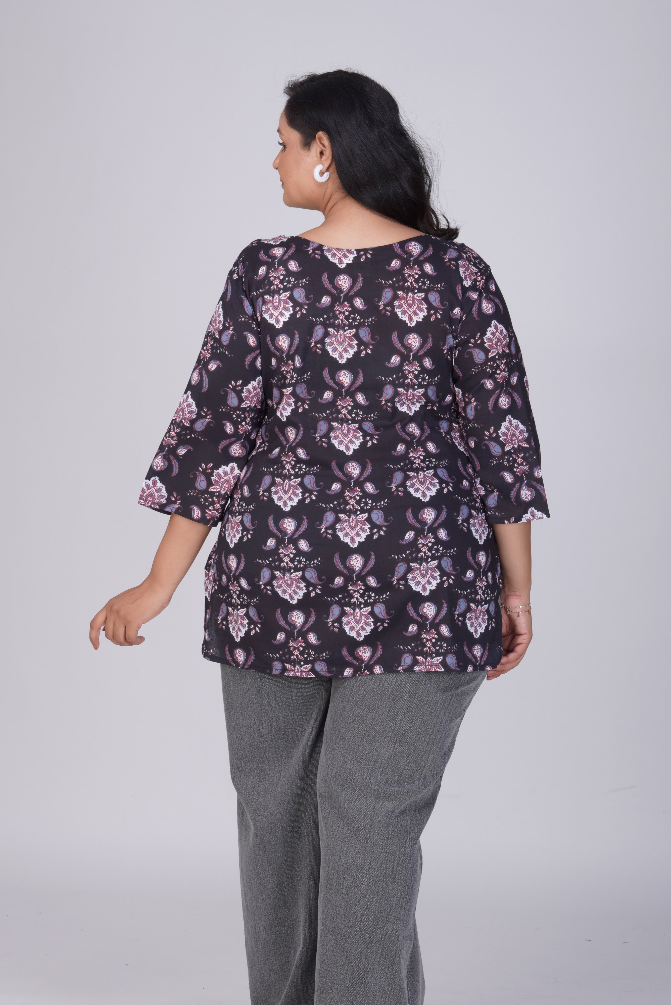 Black Plus Size Cotton Printed Kurti