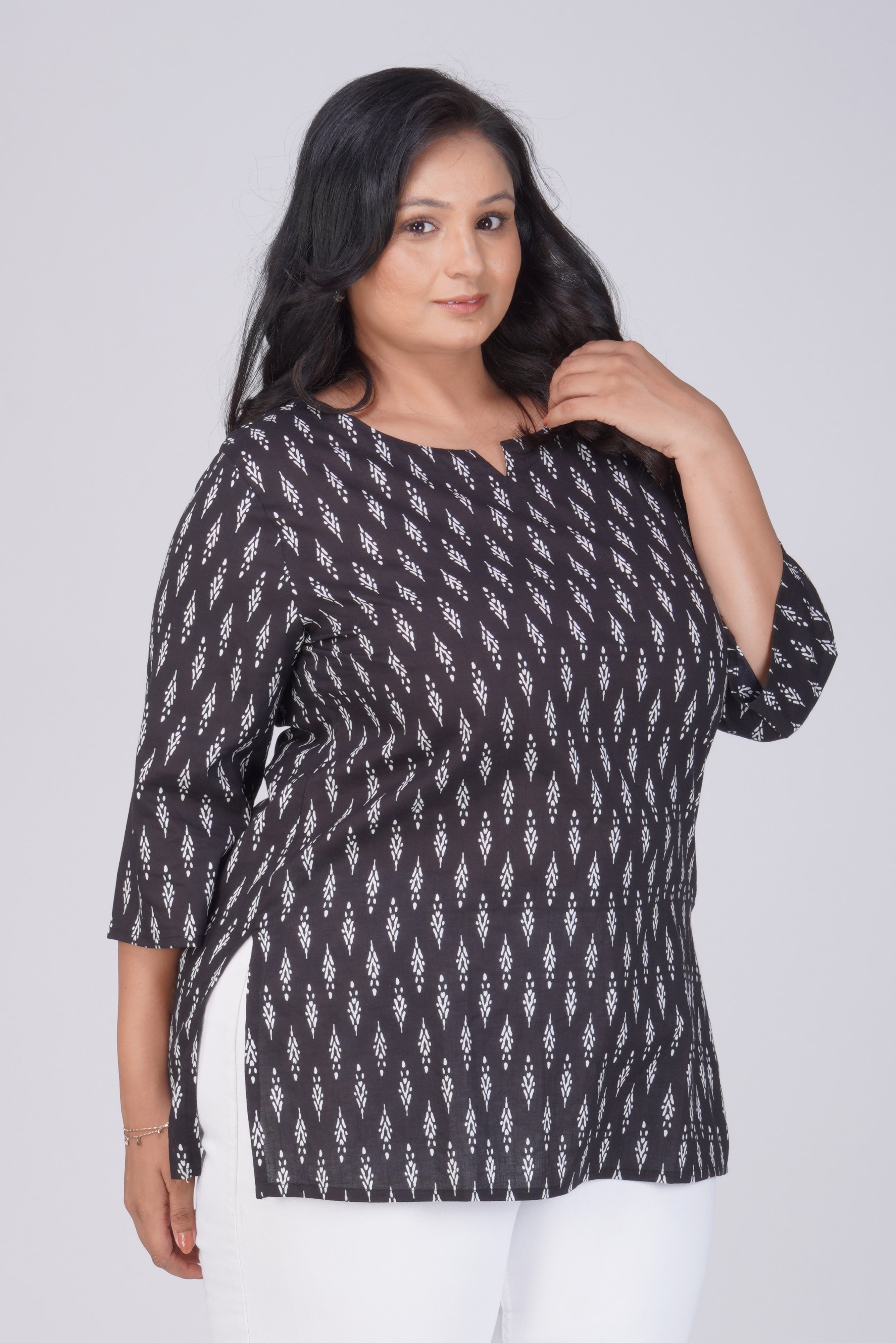 Black Plus Size Cotton Printed Kurti