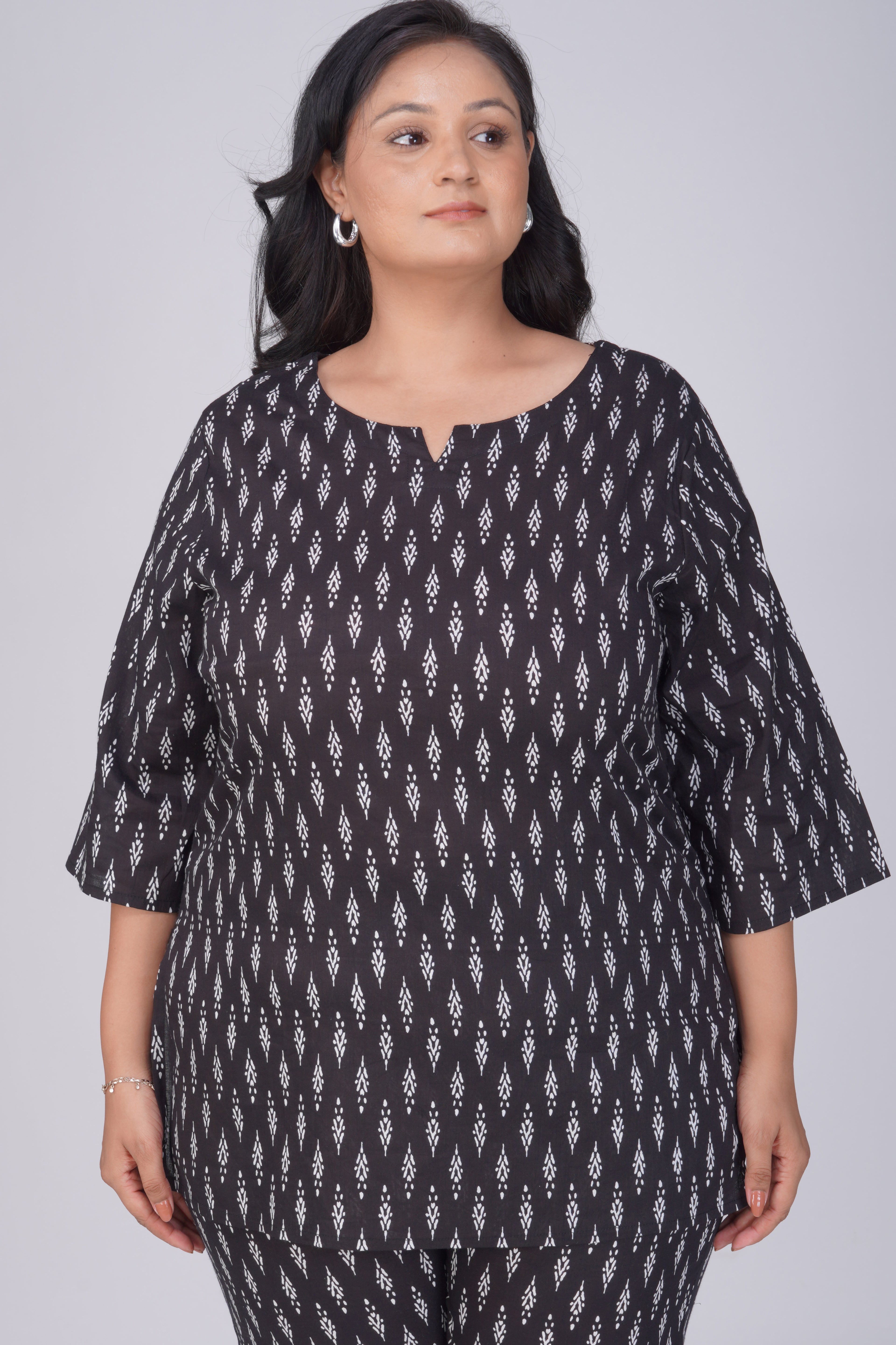 Black Plus Size Cotton Printed Pyjama Set
