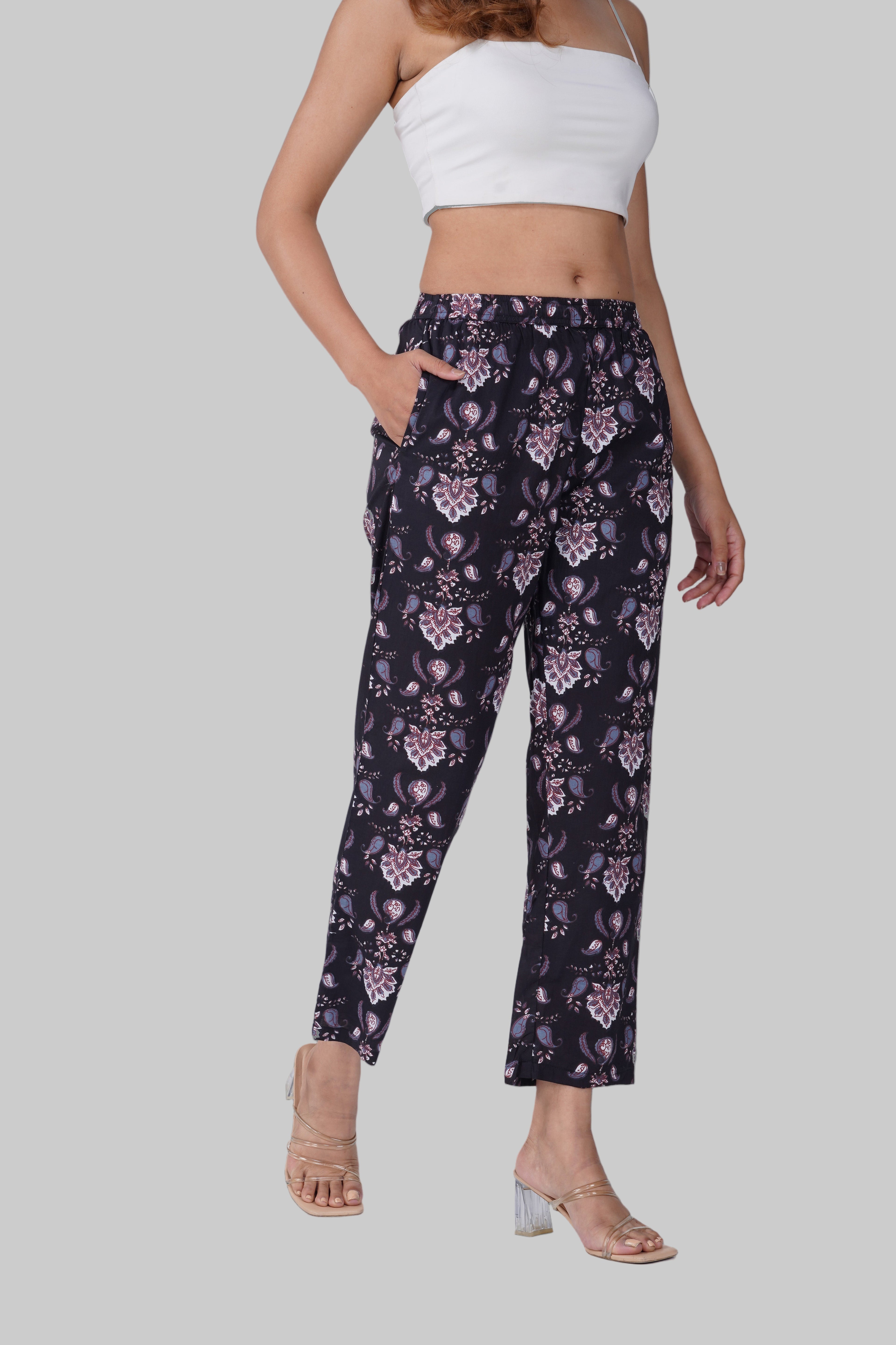 Black Cotton Printed Bottom