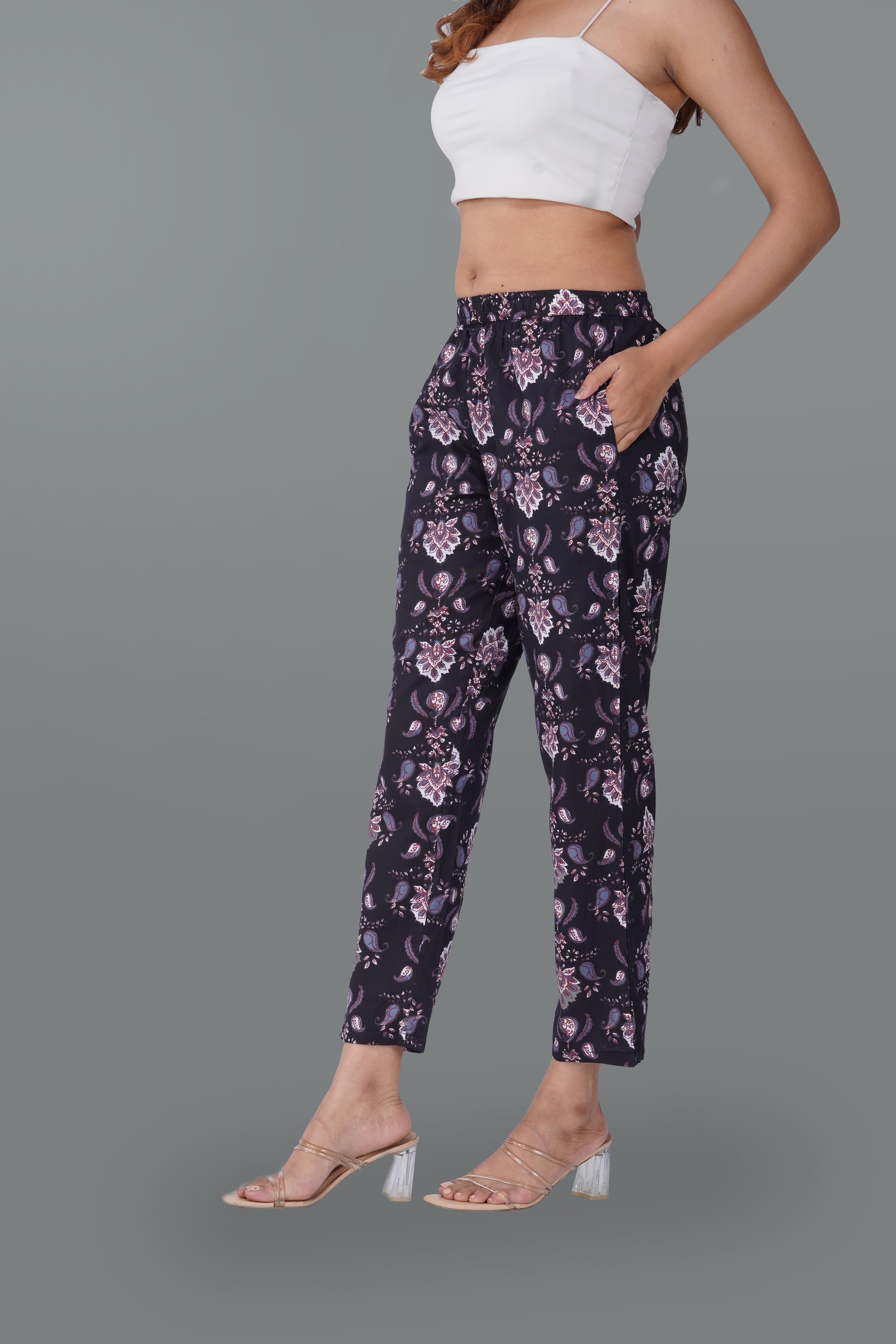 Black Cotton Printed Bottom