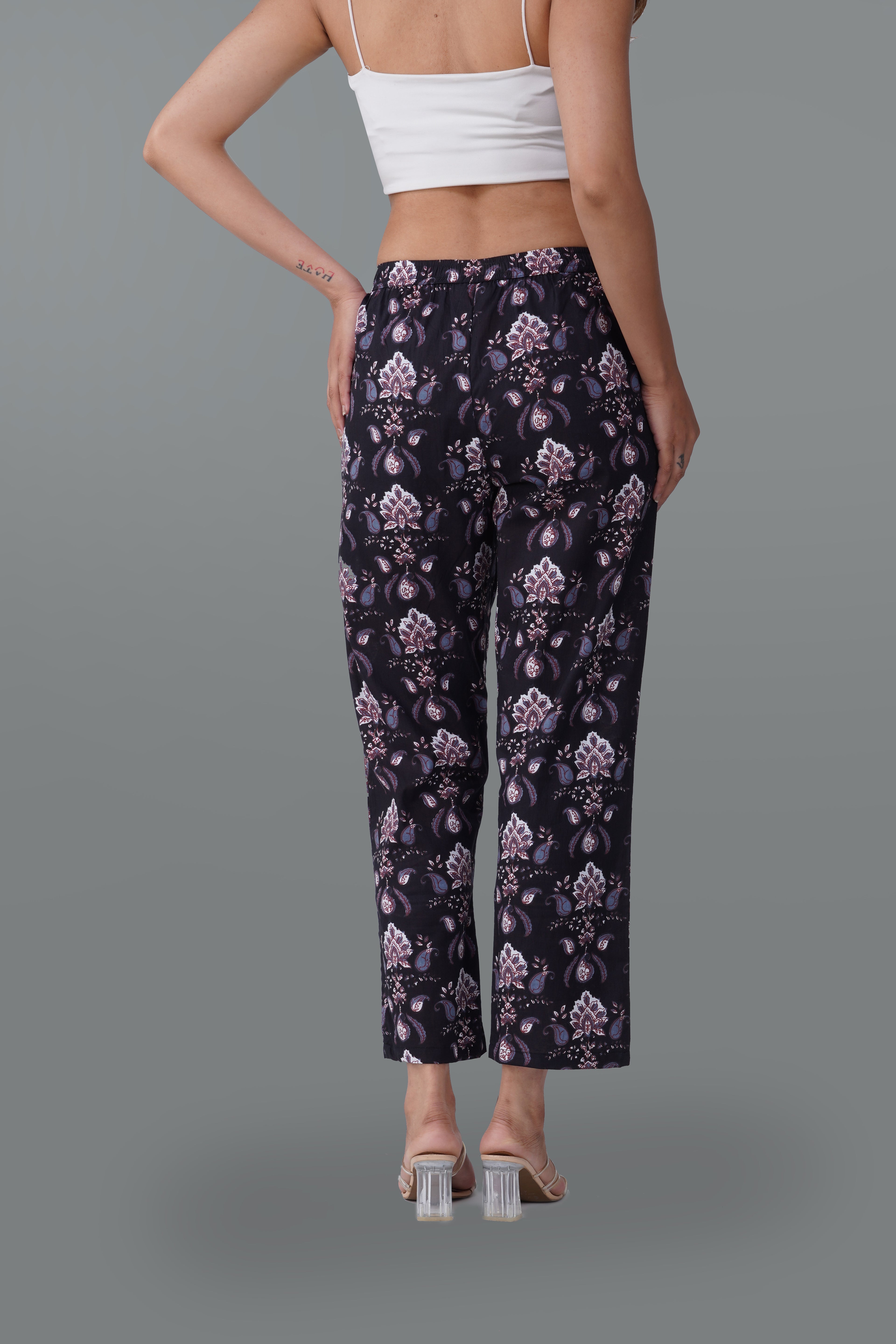 Black Cotton Printed Bottom