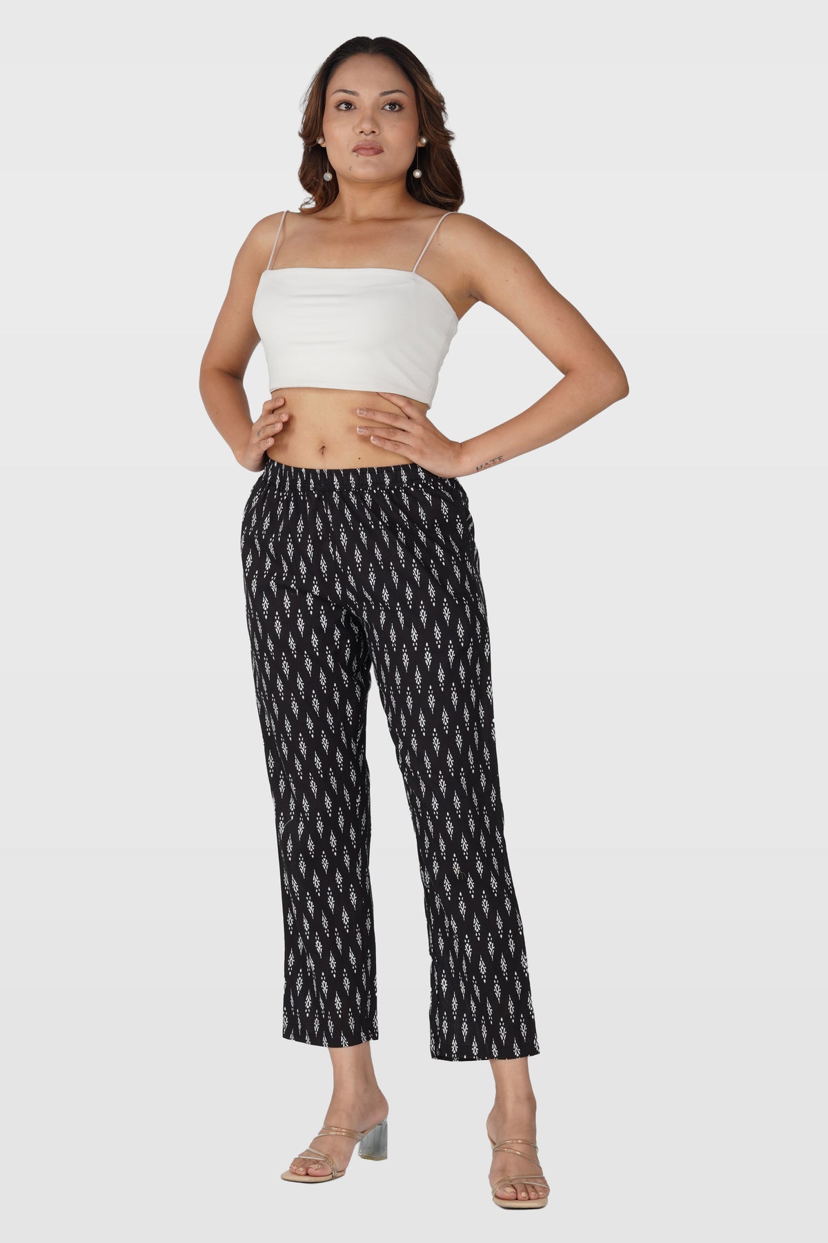 Black Cotton Printed Bottom