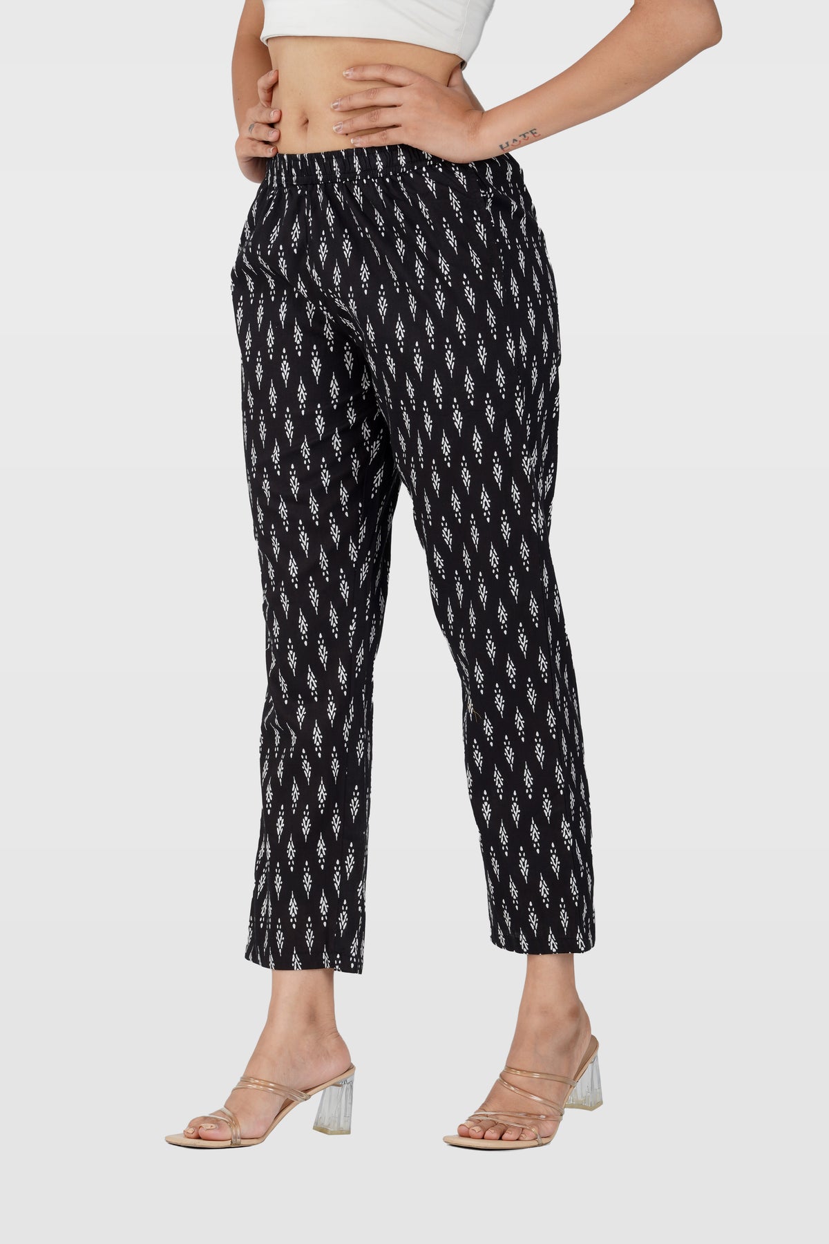 Black Cotton Printed Bottom
