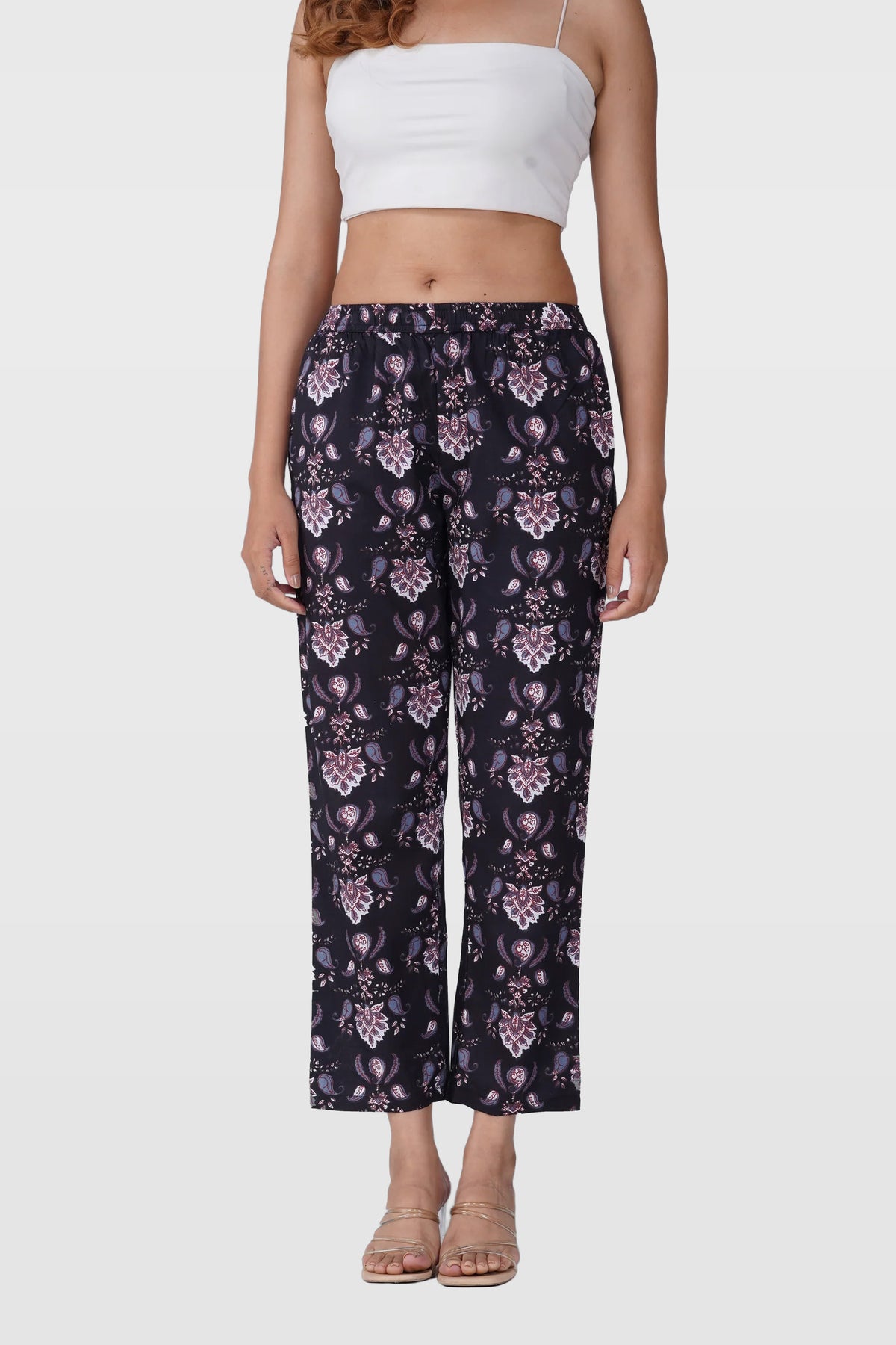 Black Cotton Printed Bottom