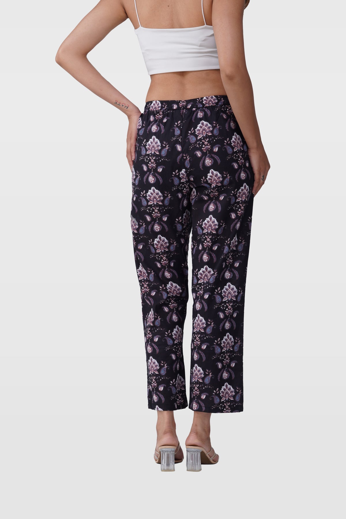 Black Cotton Printed Bottom