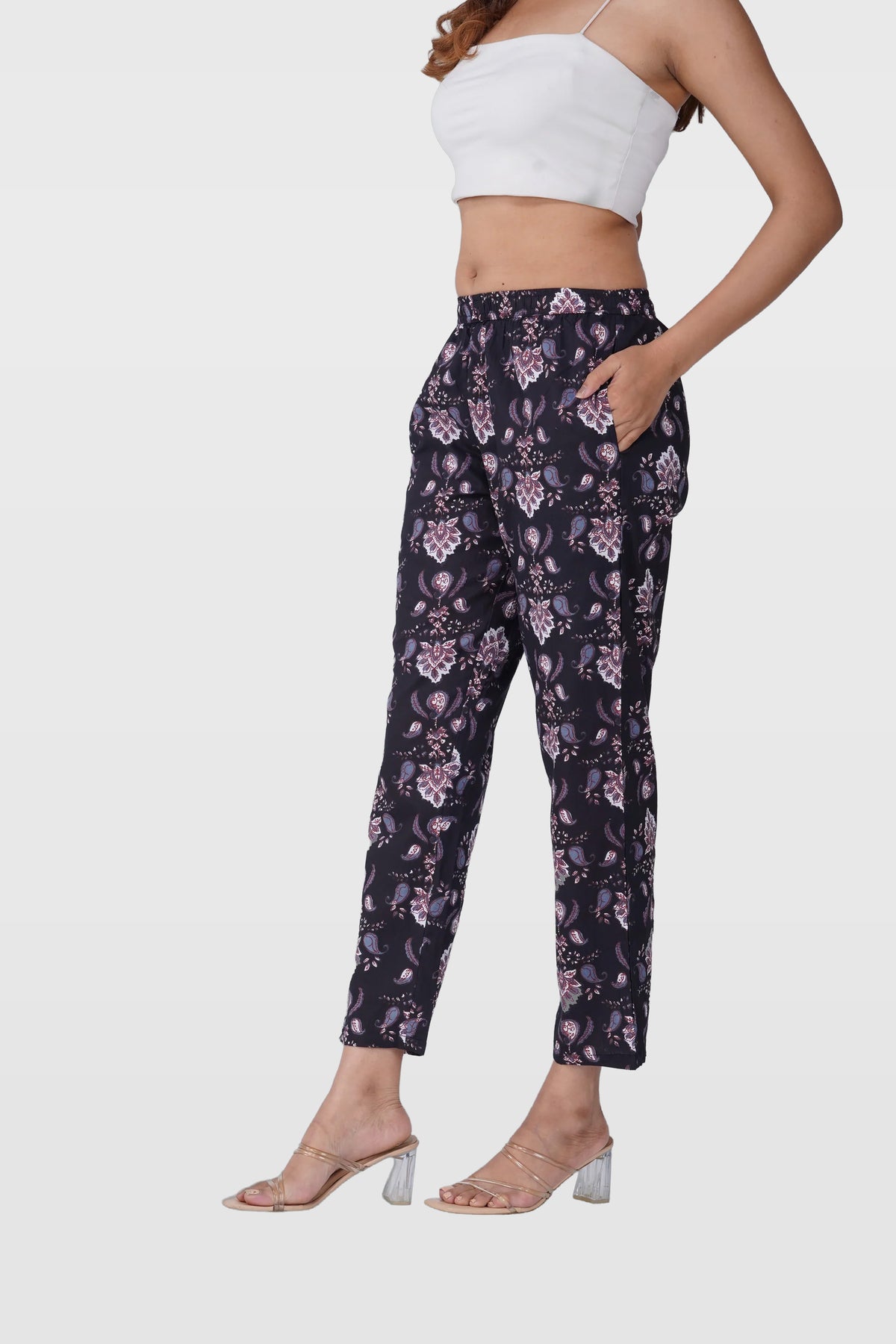 Black Cotton Printed Bottom P
