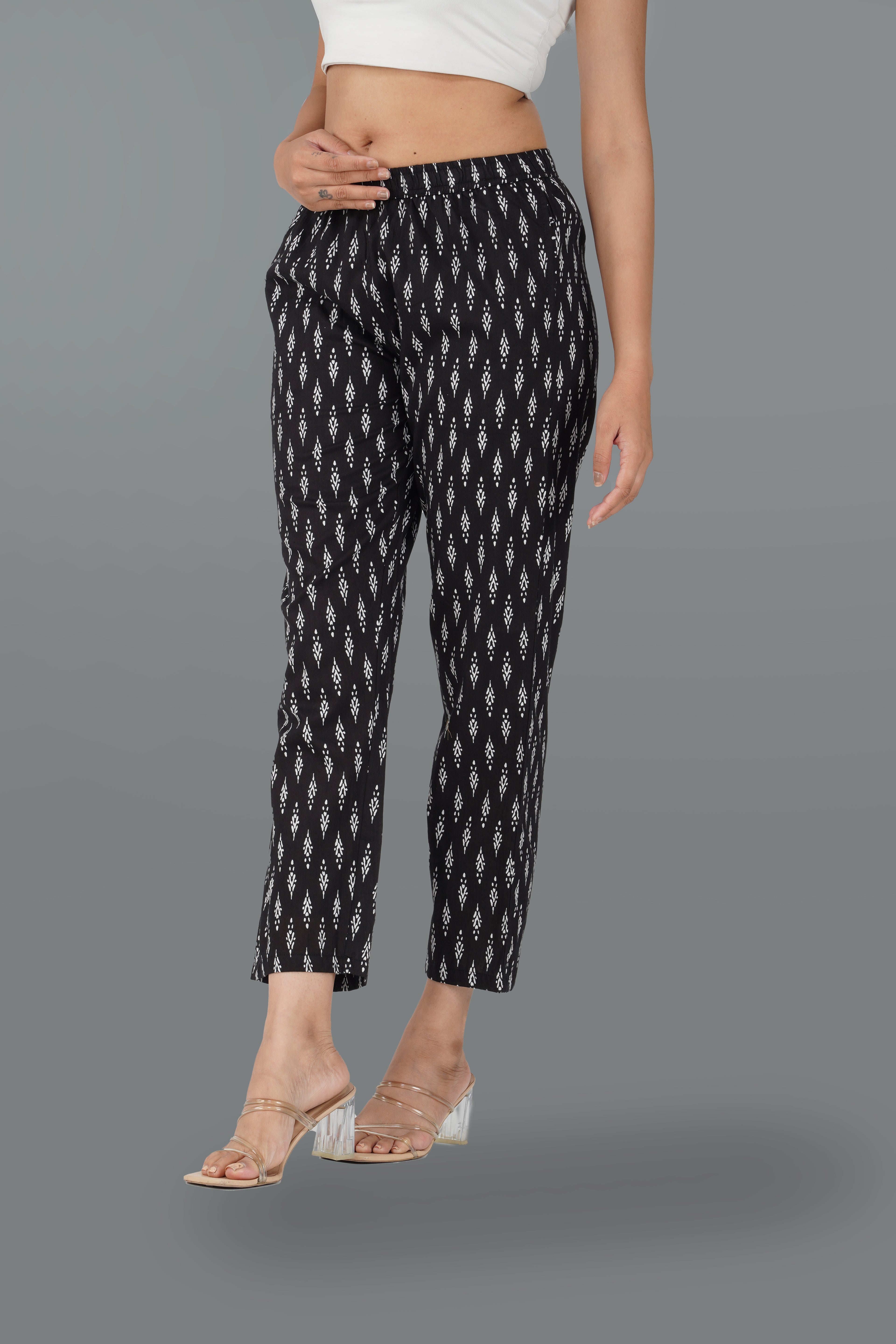 Black Cotton Printed Bottom