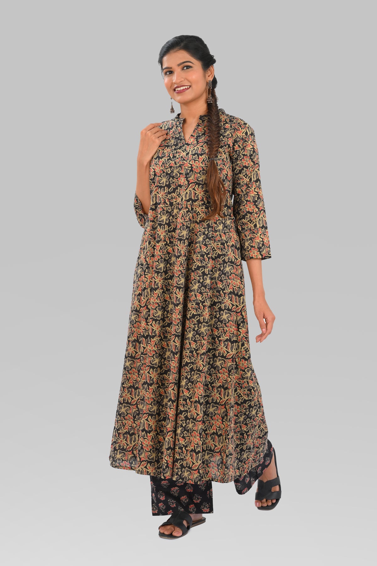 Black Cotton Printed Kurta Set