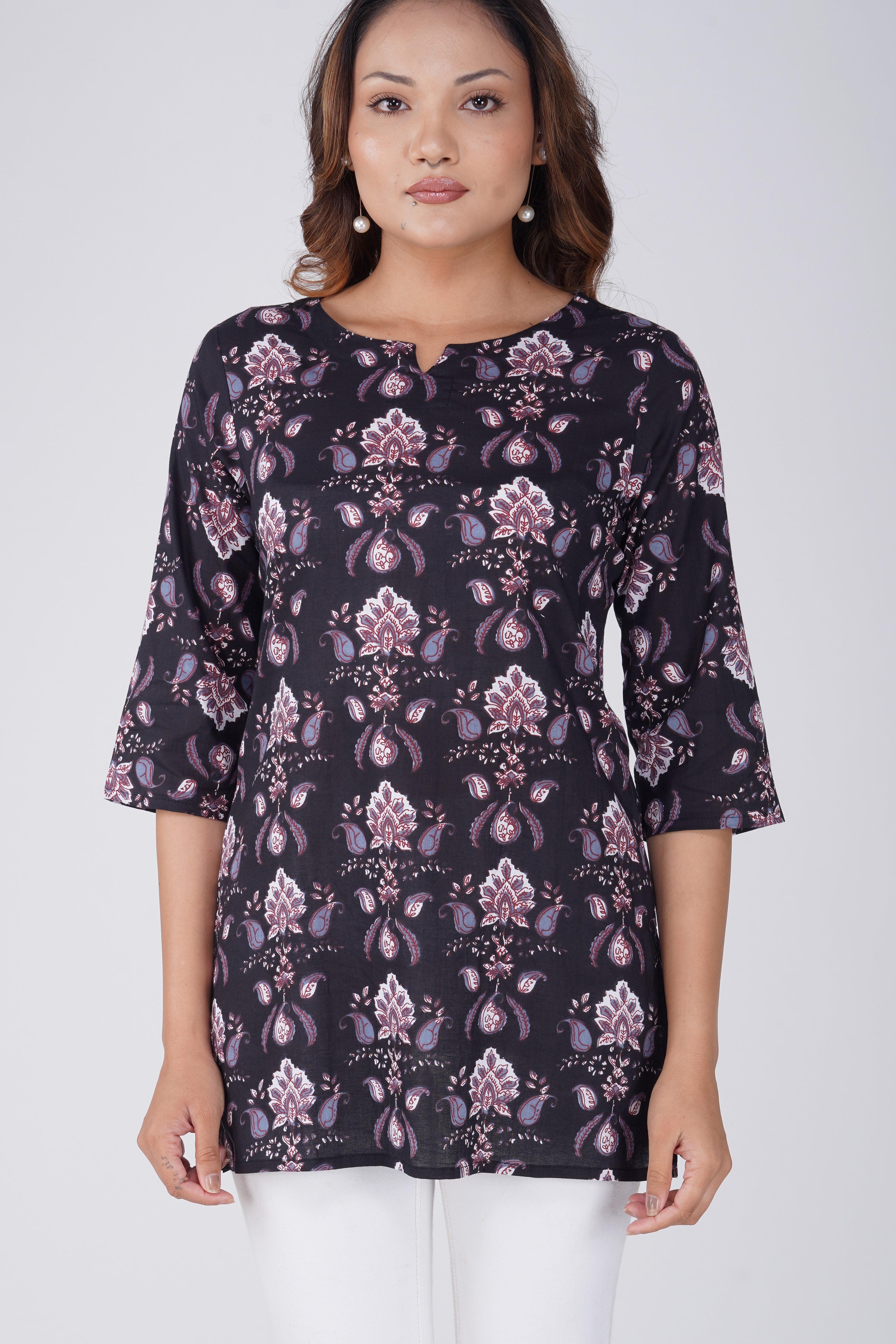 Black Cotton Printed Kurti