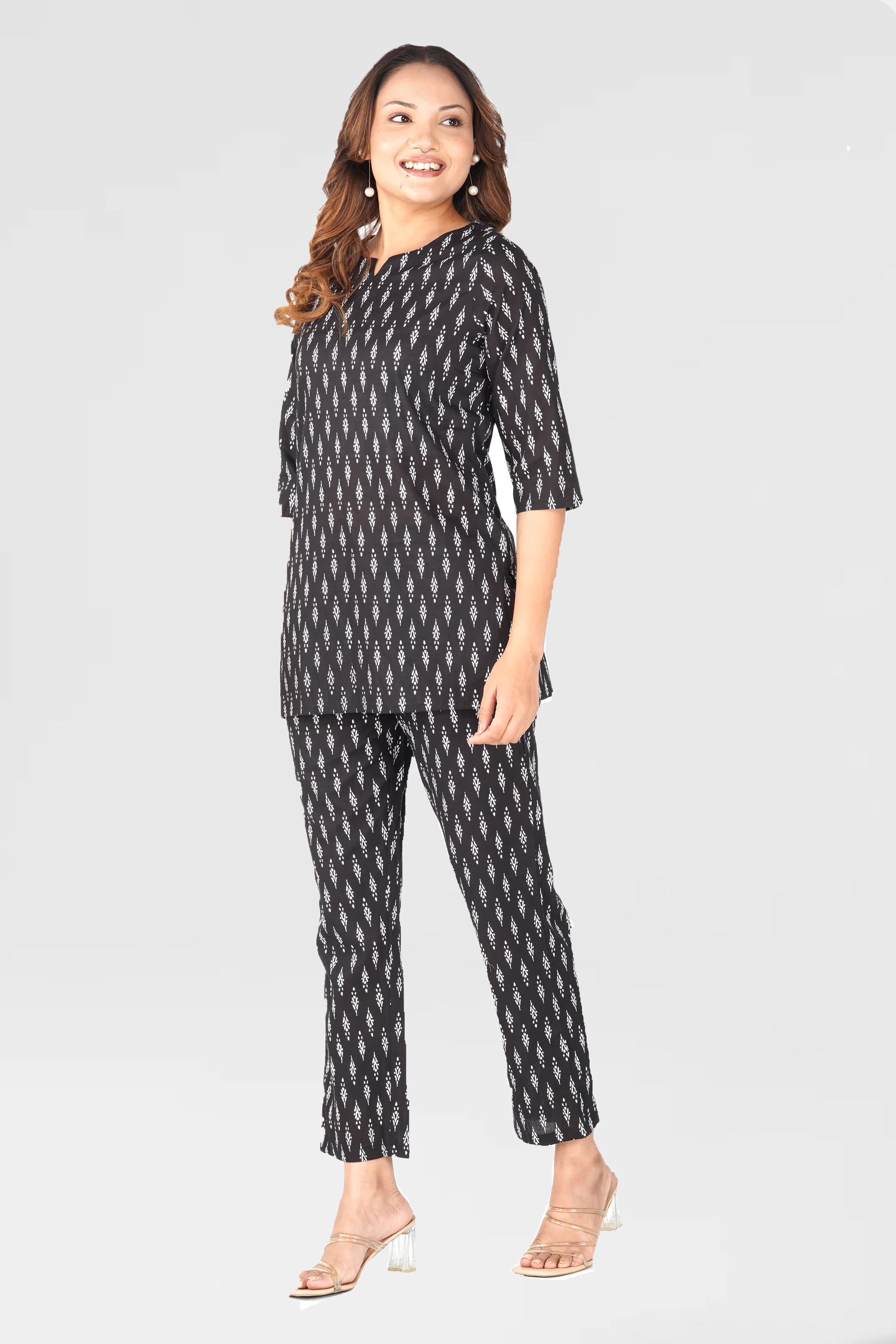 Black Cotton Printed Pyjamaset