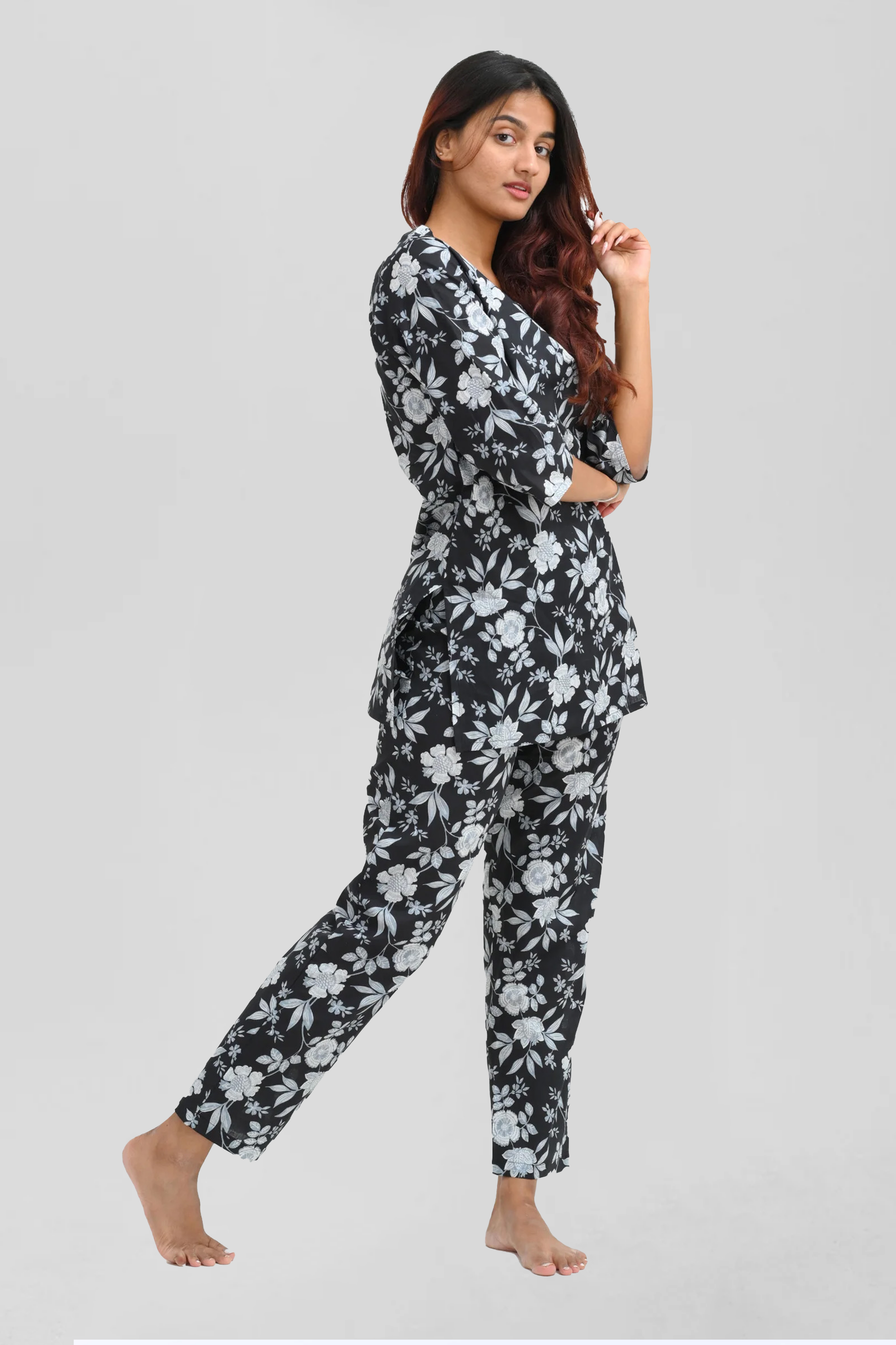 Black Cotton Printed Pyjama Set
