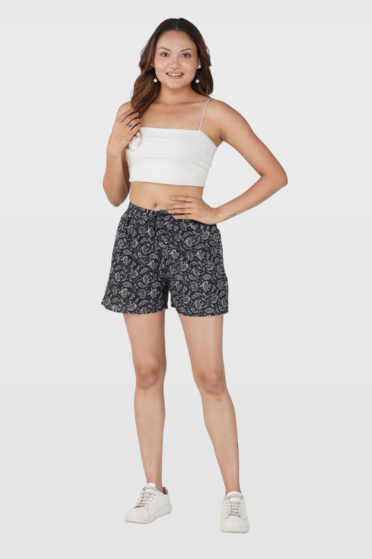Black Cotton Printed Shorts