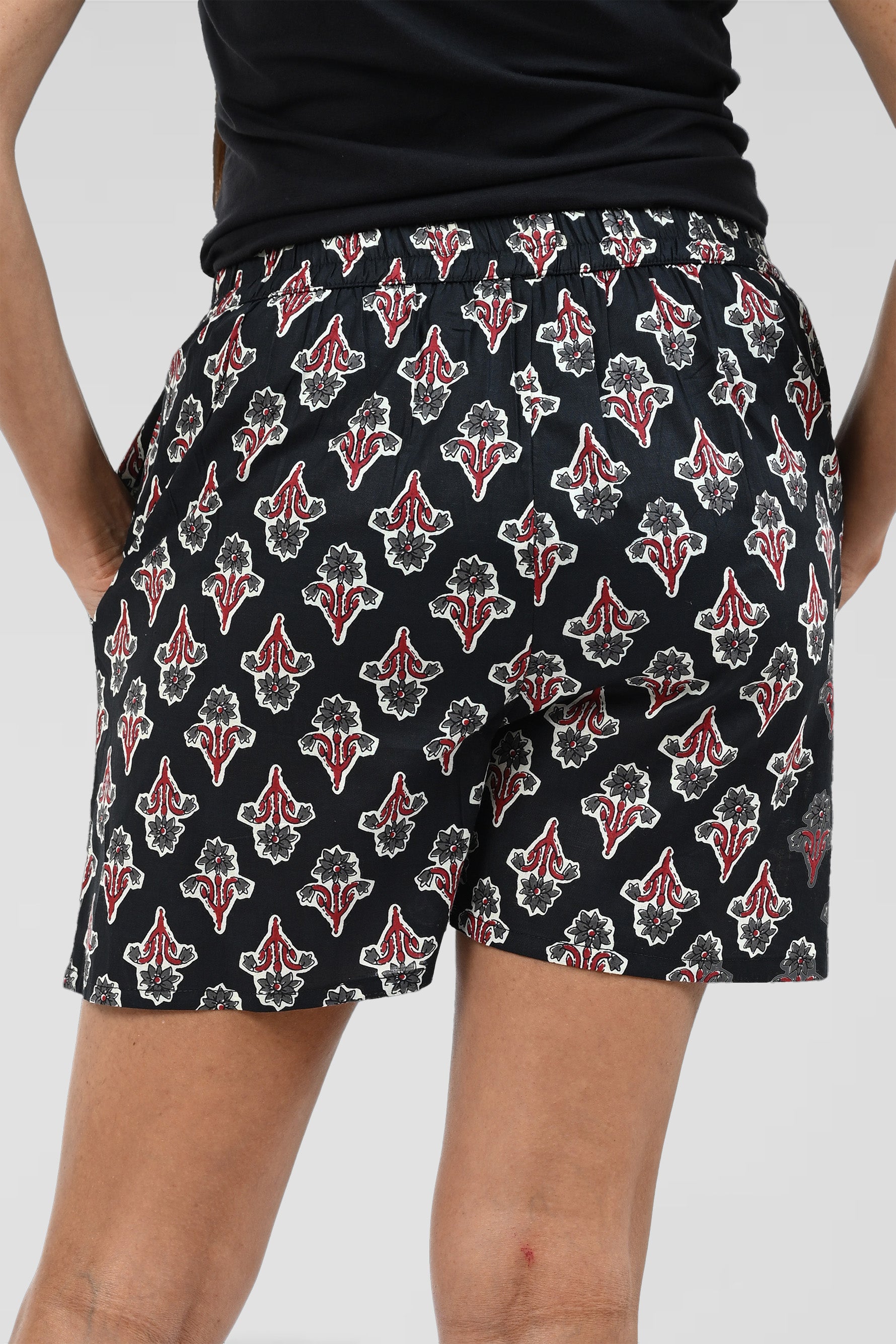 Black Cotton Printed Shorts