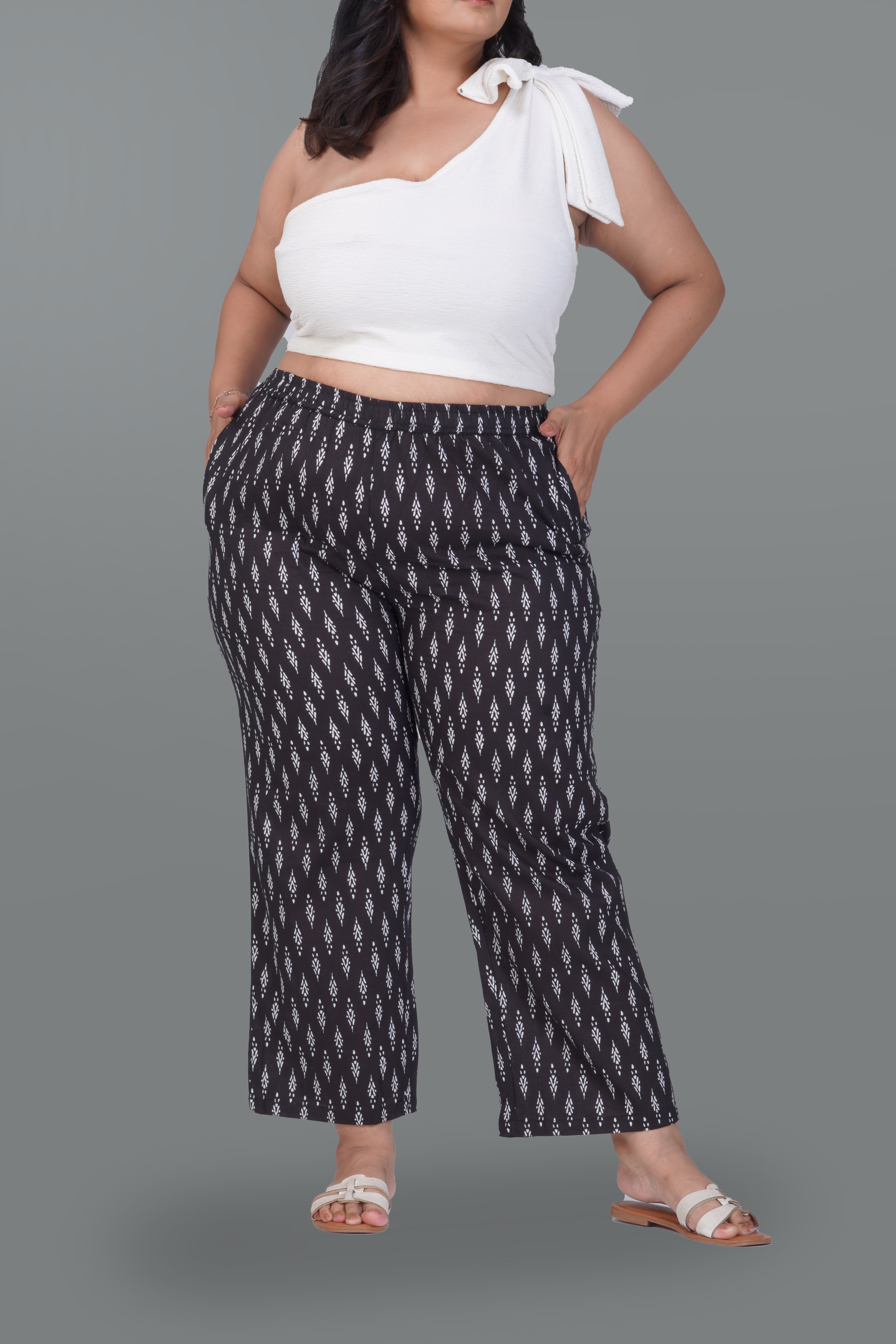 Black Plus Size Cotton Printed Bottom