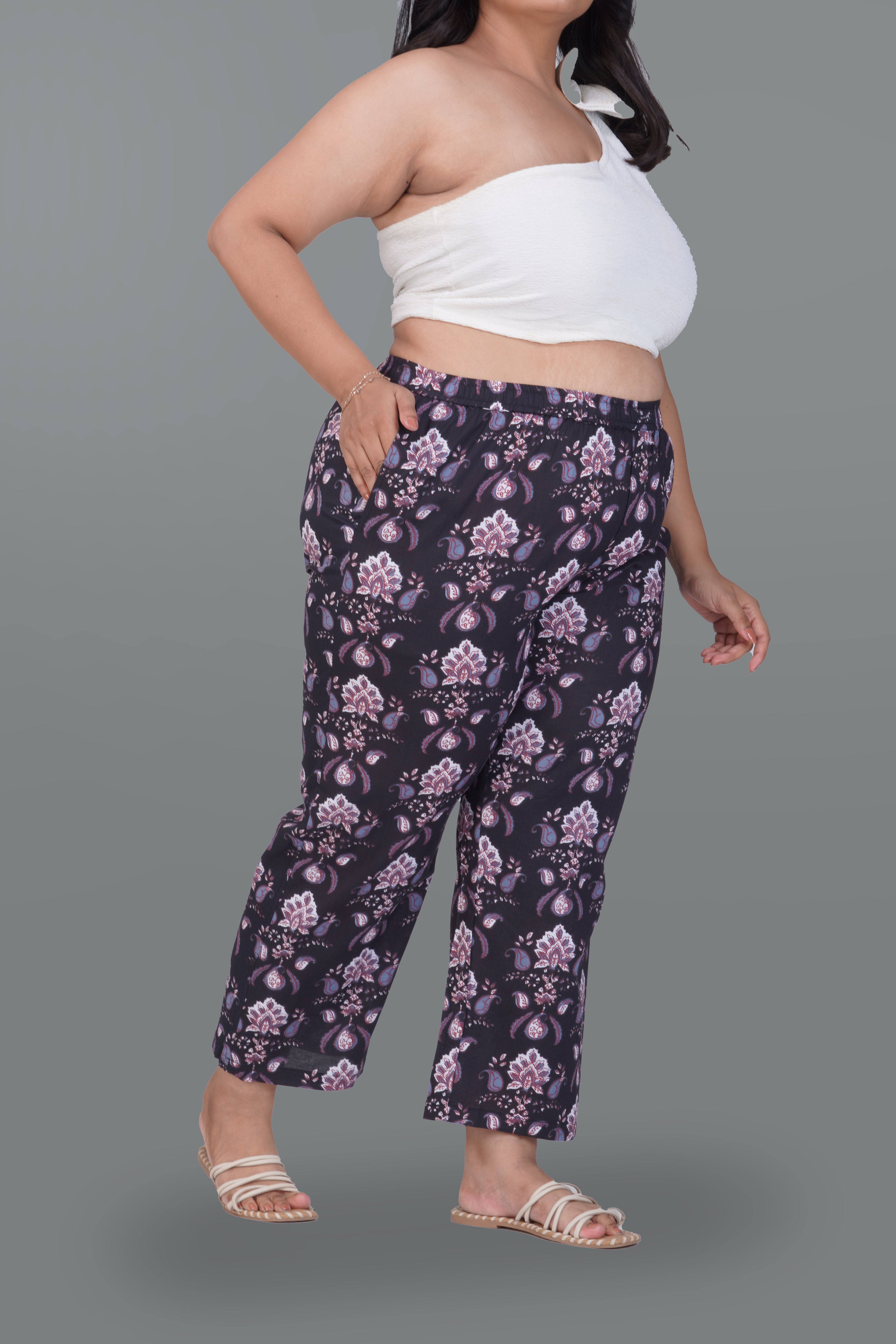 Black Plus Size Cotton Printed Bottom