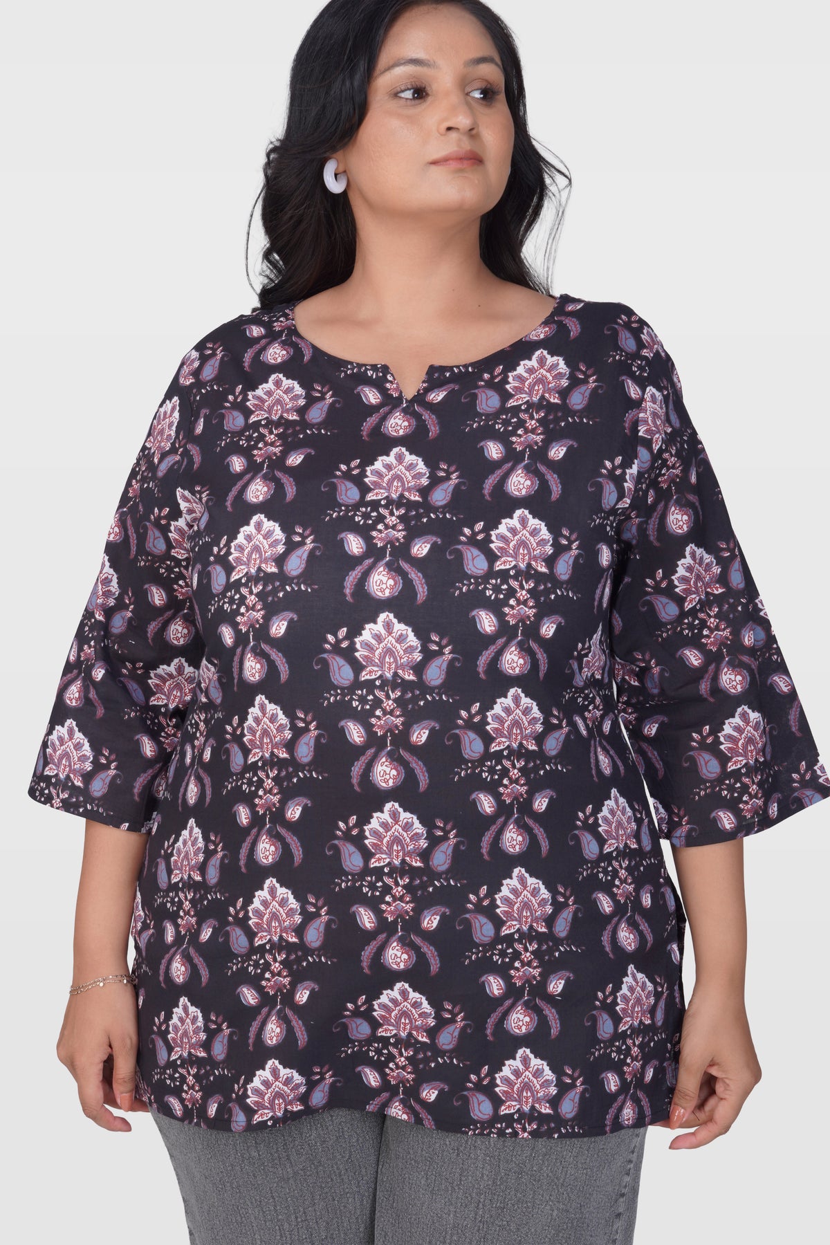 Black Plus Size Cotton Printed Kurti