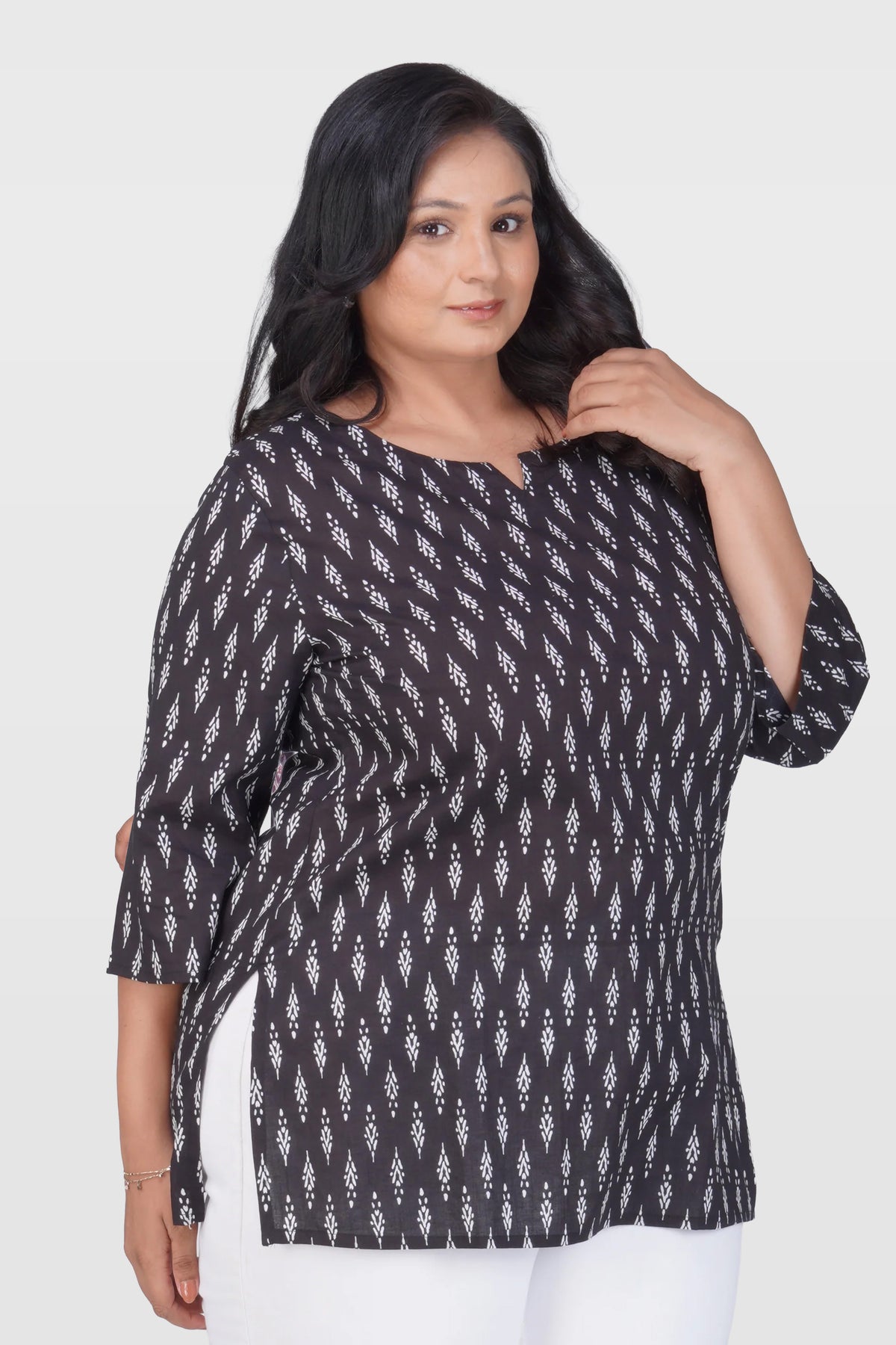 Black Plus Size Cotton Printed Kurti