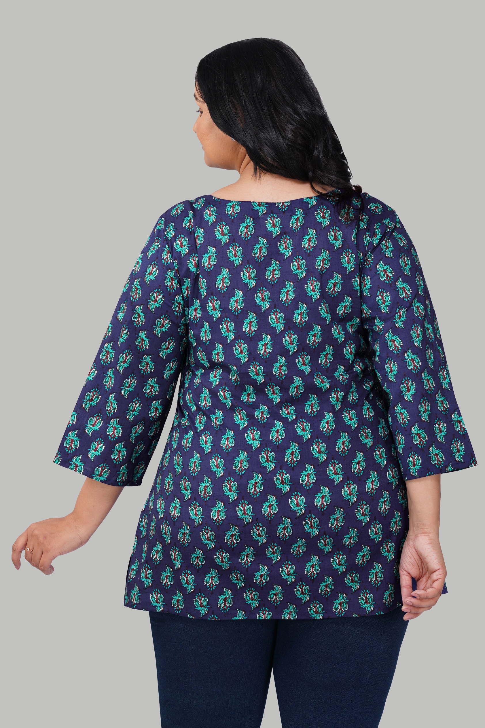 Blue Butta Plus Size Cotton Printed Kurti